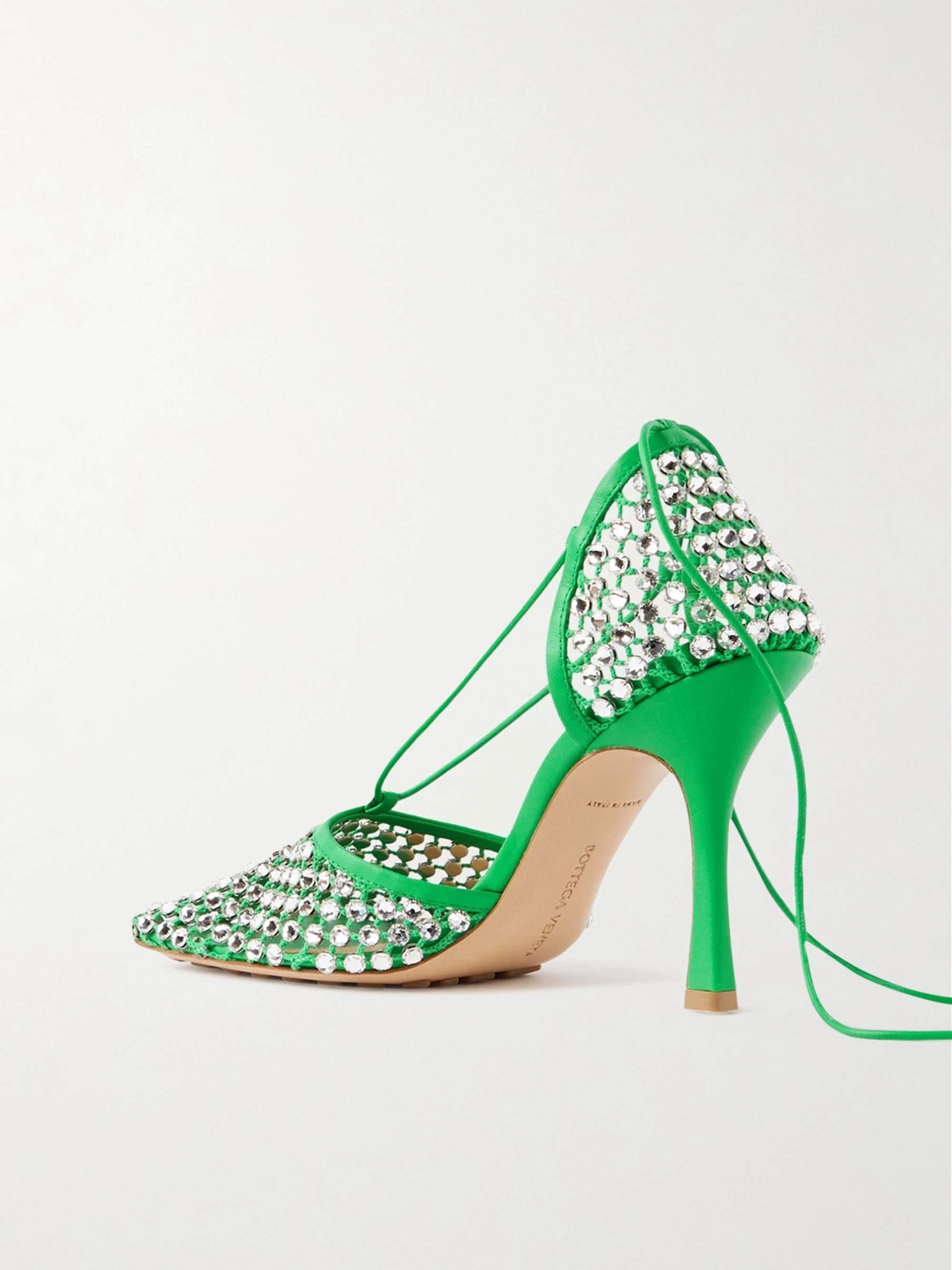 BOTTEGA VENETA Leather-trimmed crystal-embellished mesh pumps