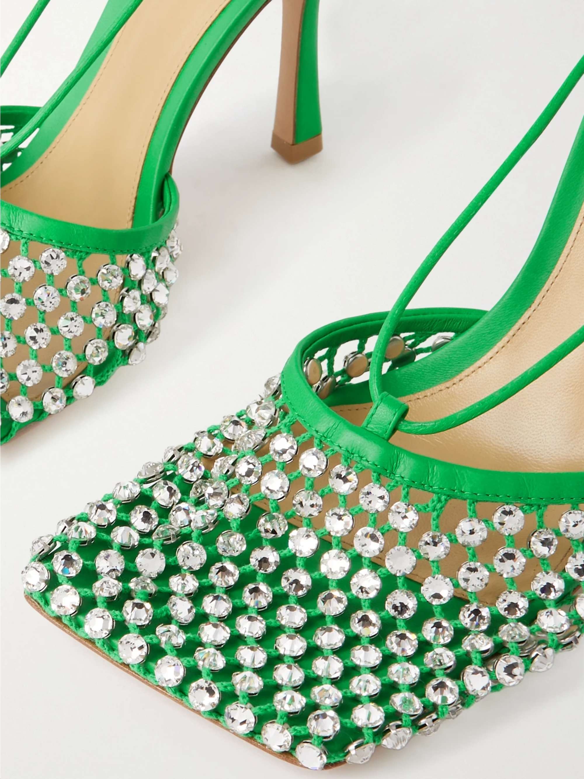 BOTTEGA VENETA Leather-trimmed crystal-embellished mesh pumps