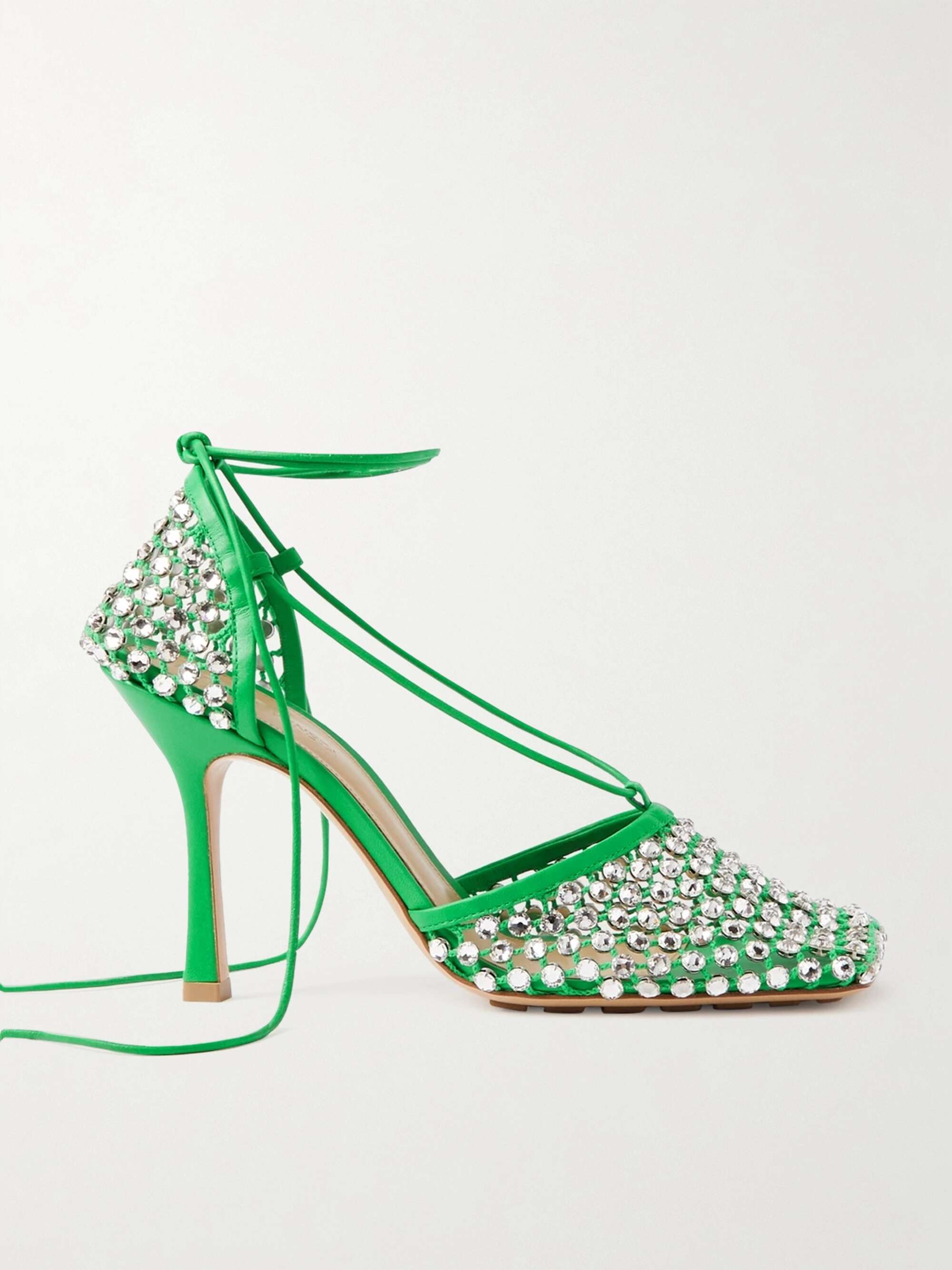 BOTTEGA VENETA Leather-trimmed crystal-embellished mesh pumps | NET-A ...