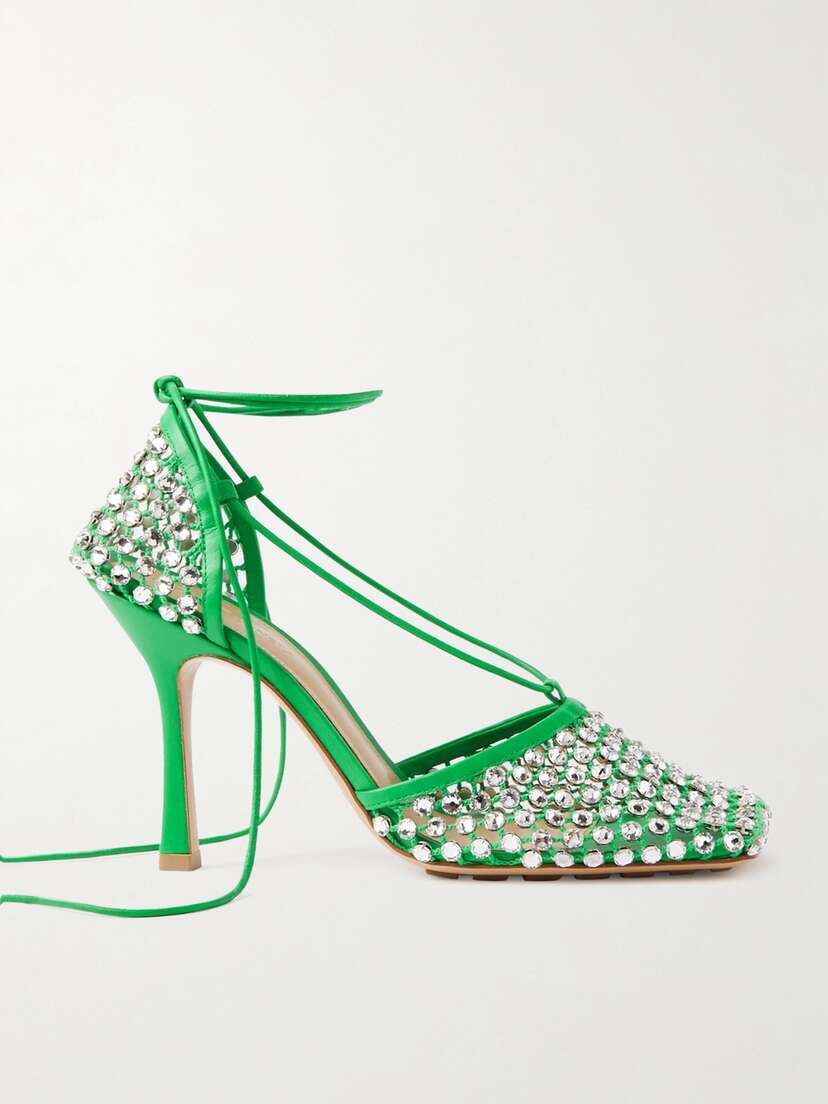 Bottega Veneta Leather-trimmed Crystal-embellished Mesh Pumps