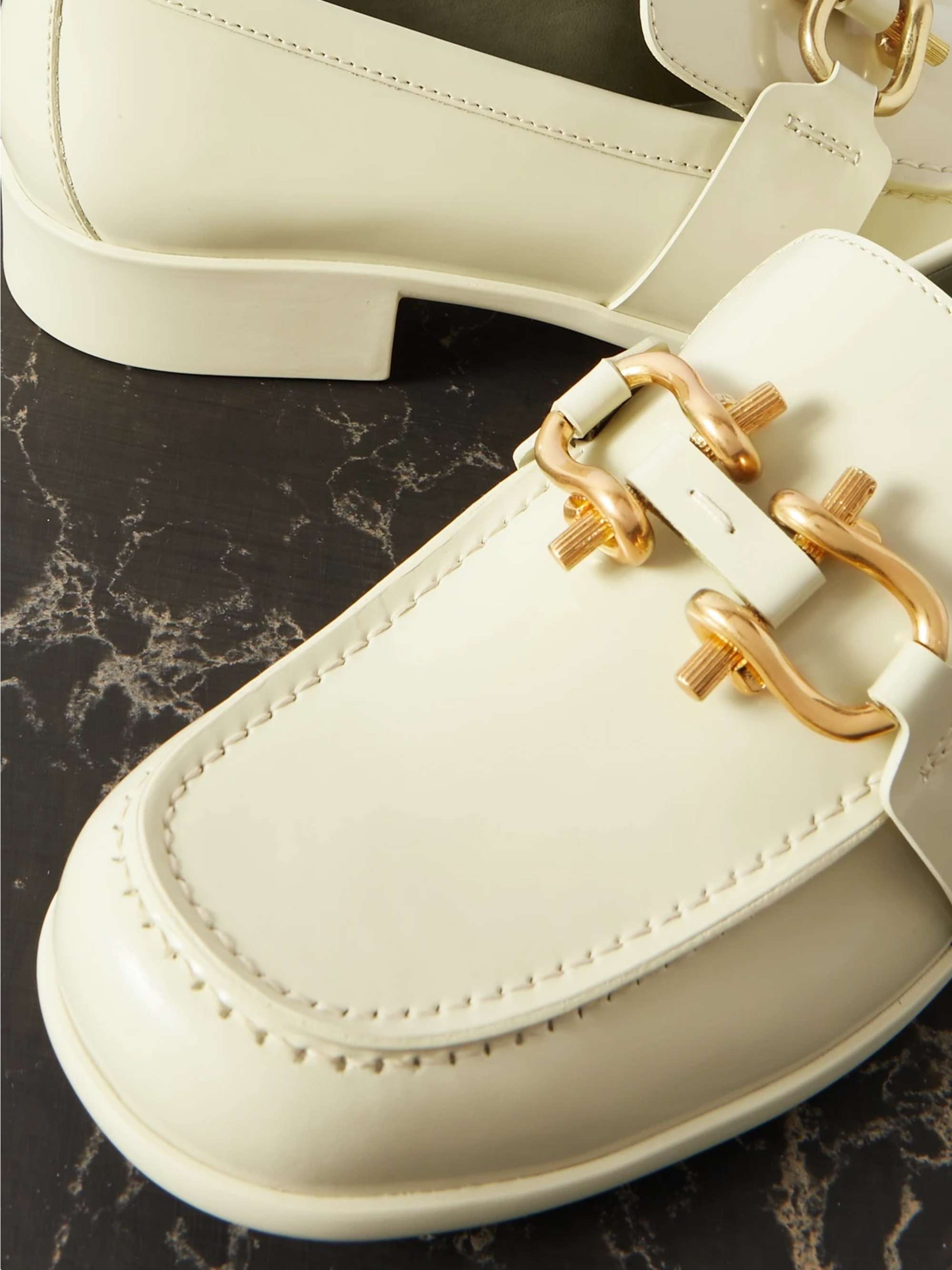 BOTTEGA VENETA Embellished patent-leather loafers