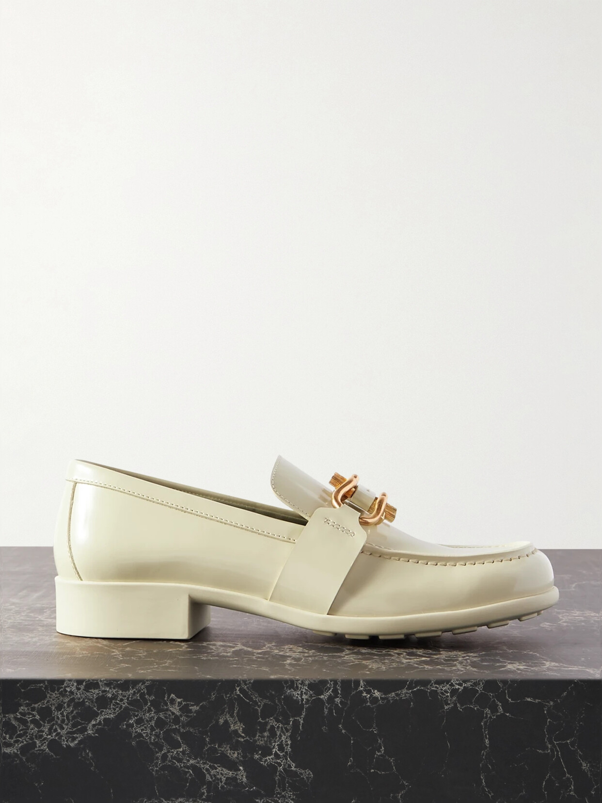 Bottega Veneta Embellished Patent-leather Loafers - Cream