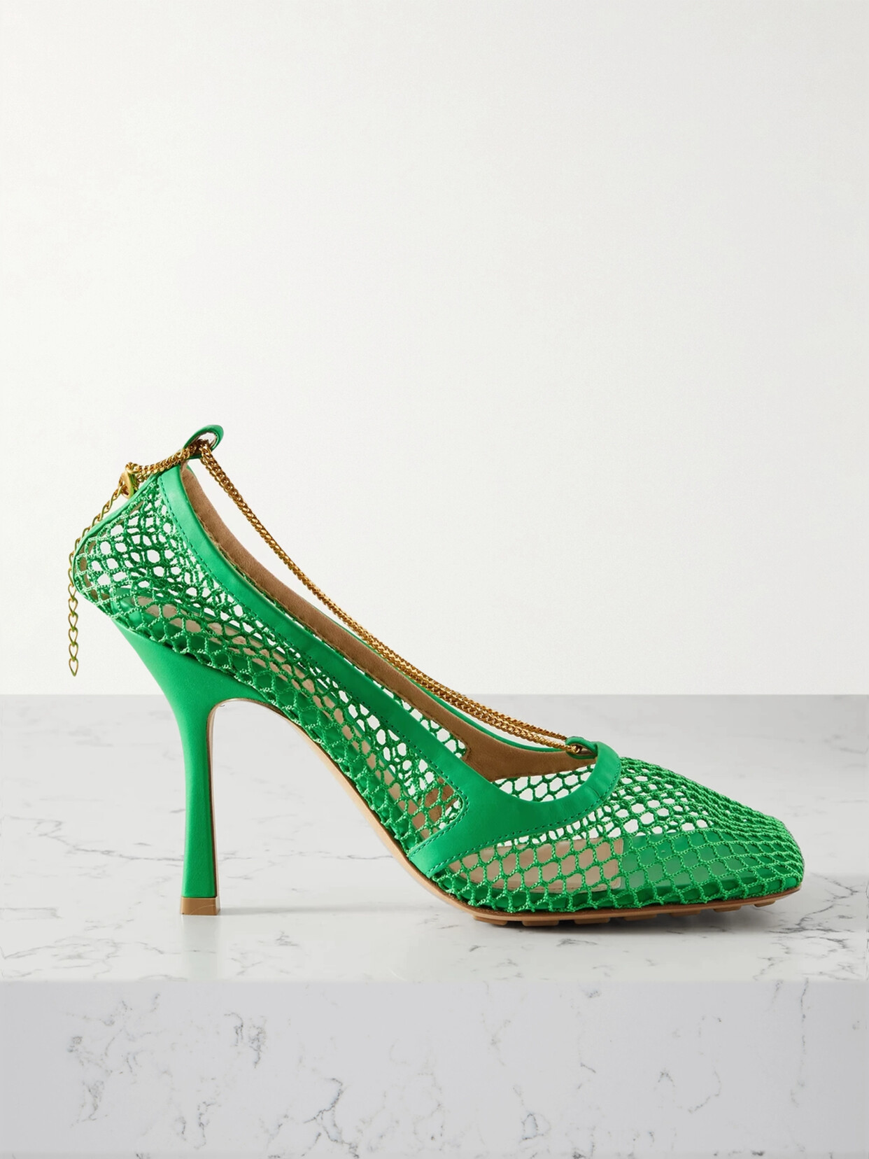 Bottega Veneta Chain-embellished Macramé And Leather Pumps In Green