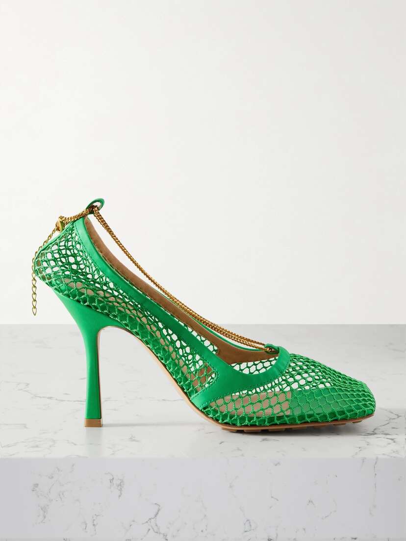 Bottega Veneta Chain-embellished Macramé And Leather Pumps