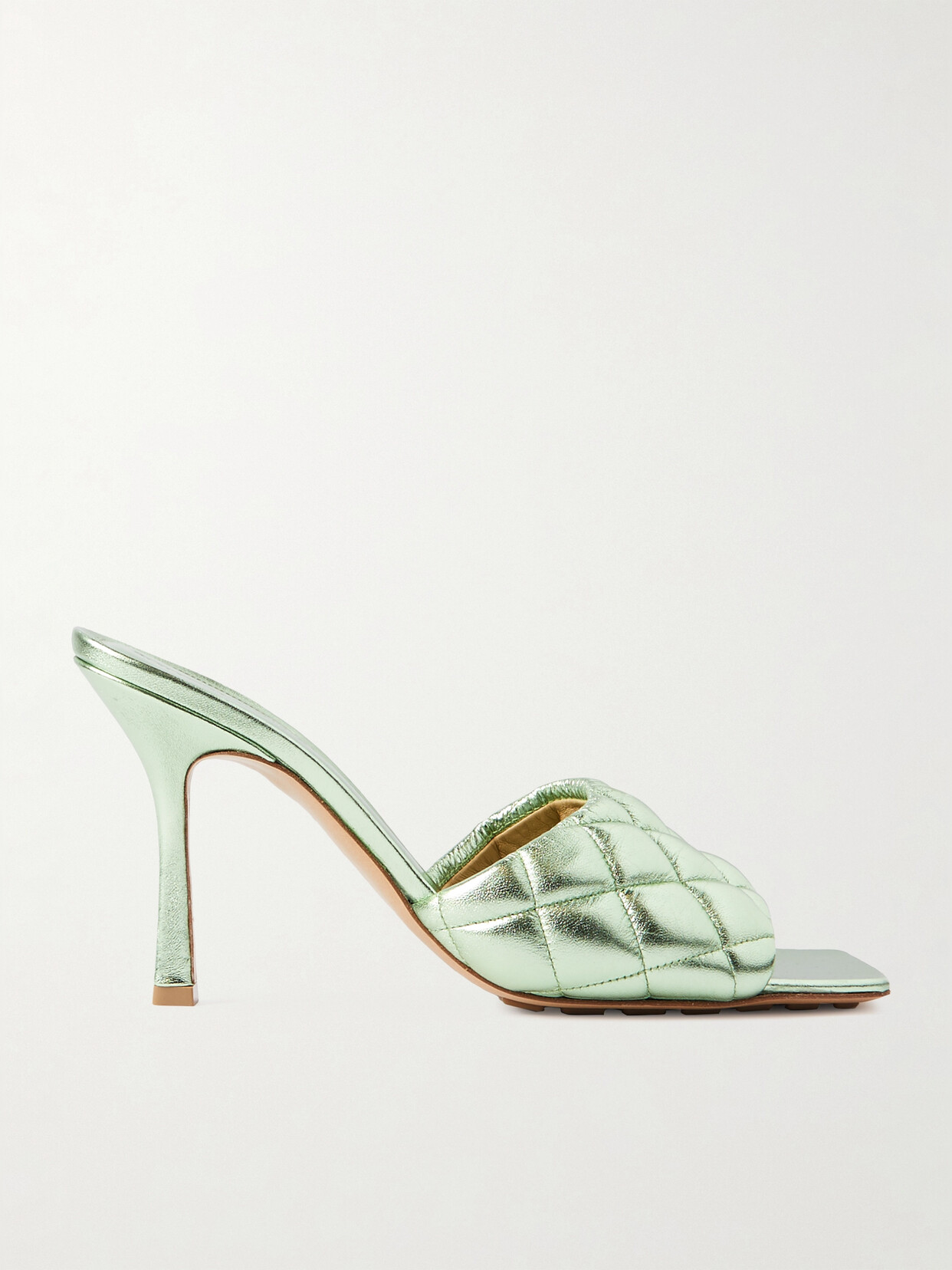 Shop Bottega Veneta Quilted Metallic Leather Mules In Green