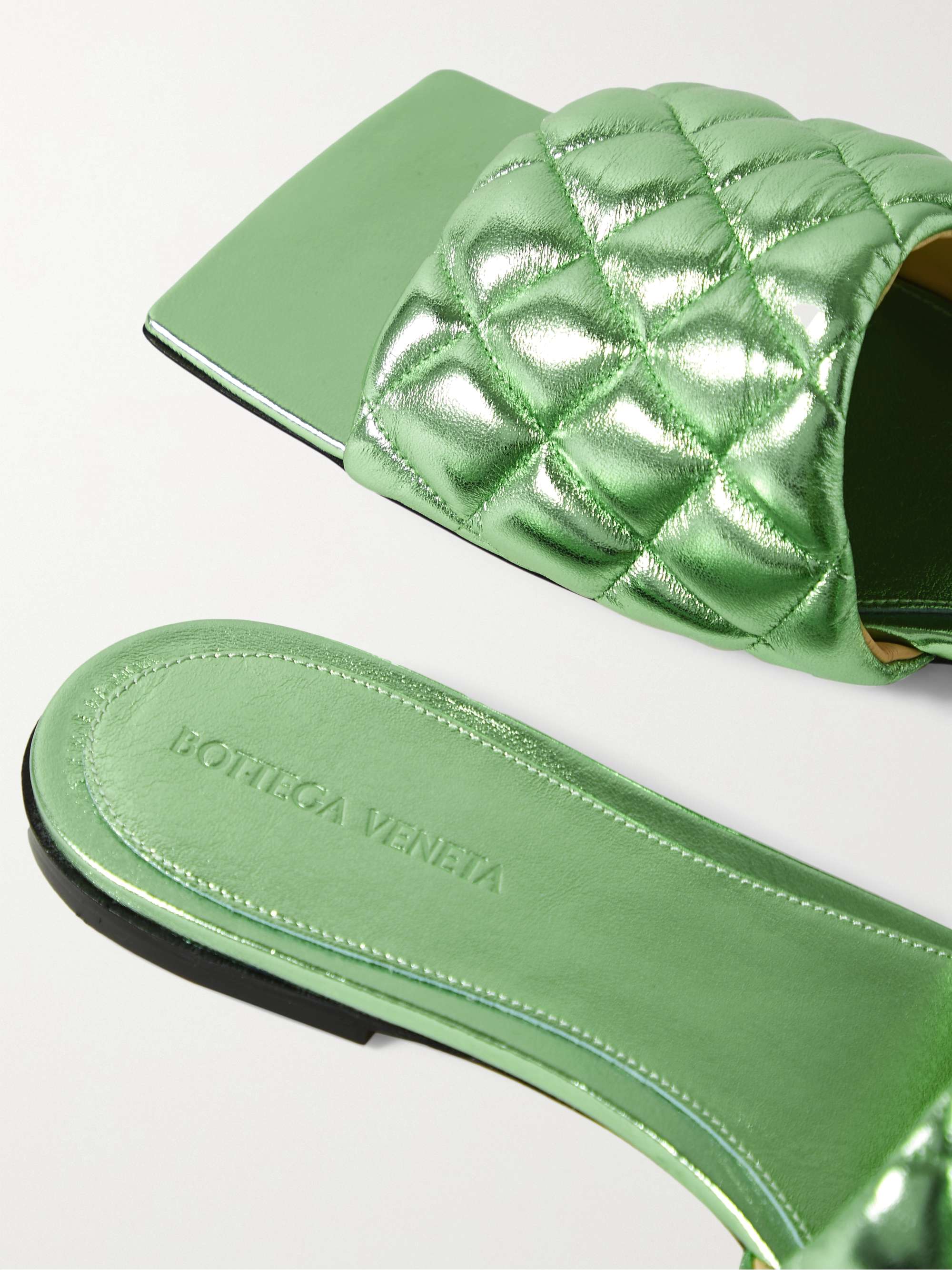 BOTTEGA VENETA Quilted metallic leather slides | NET-A-PORTER