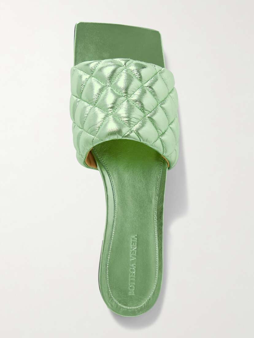 Bottega Veneta Quilted Metallic Leather Slides