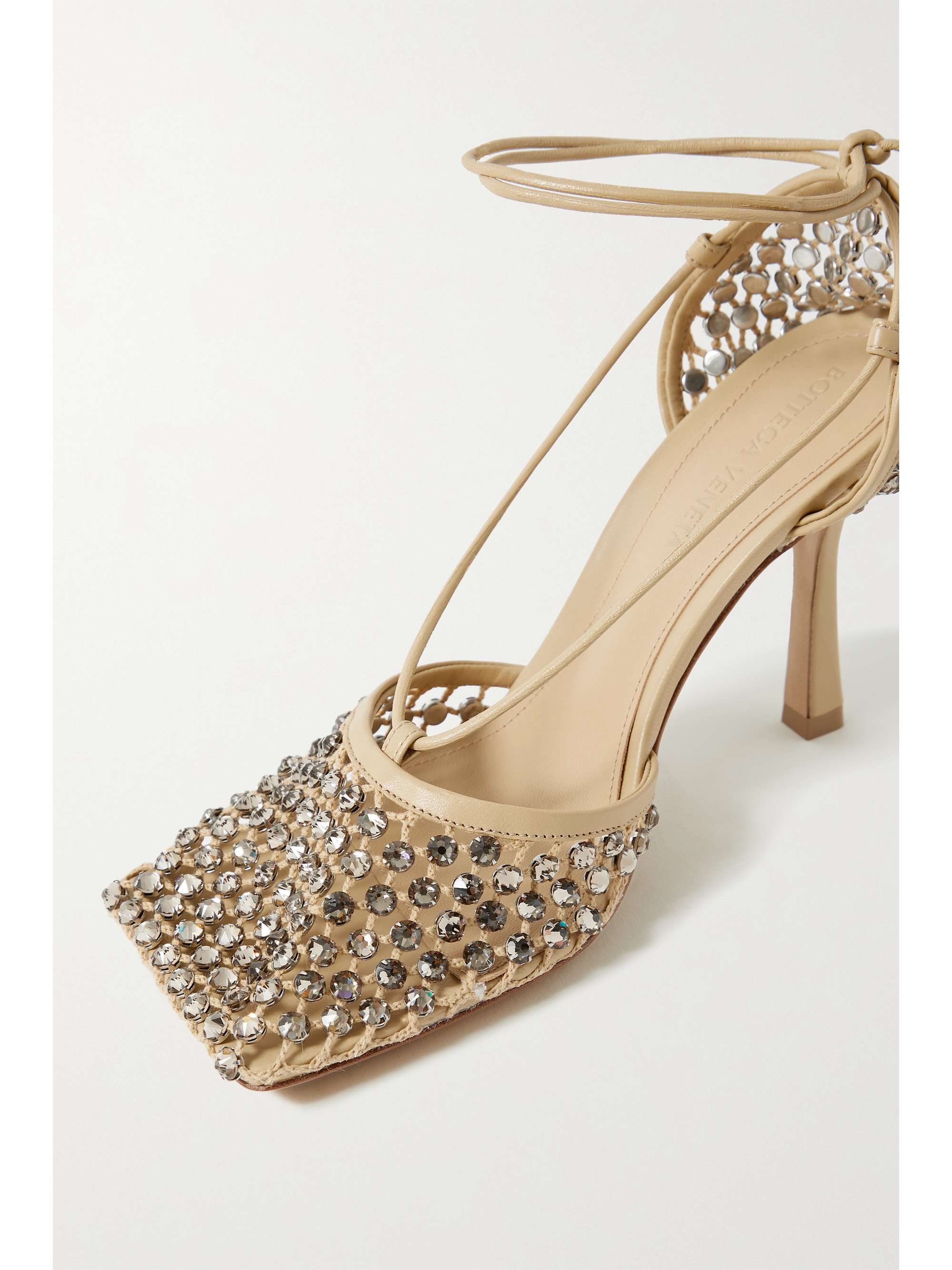 BOTTEGA VENETA Leather-trimmed crystal-embellished mesh pumps