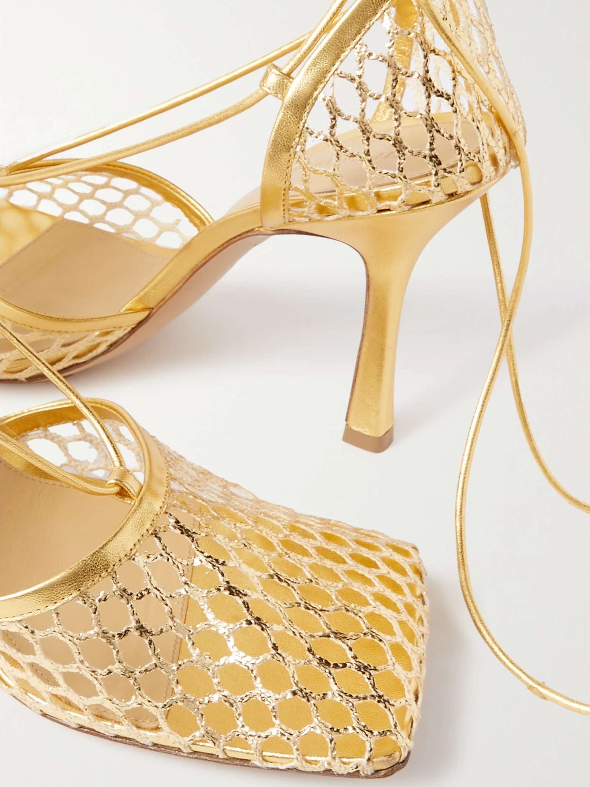 BOTTEGA VENETA Lace-up leather-trimmed mesh pumps