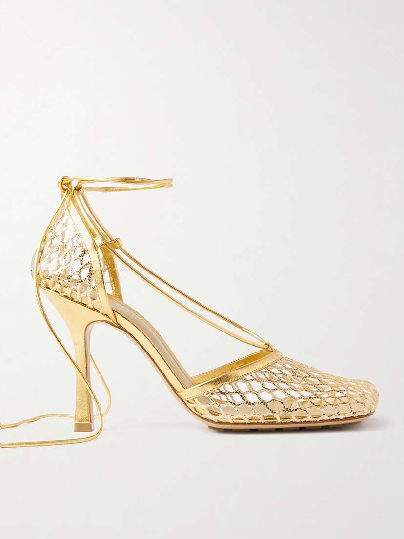 Bottega Veneta Metallic Leather-trimmed Mesh Pumps