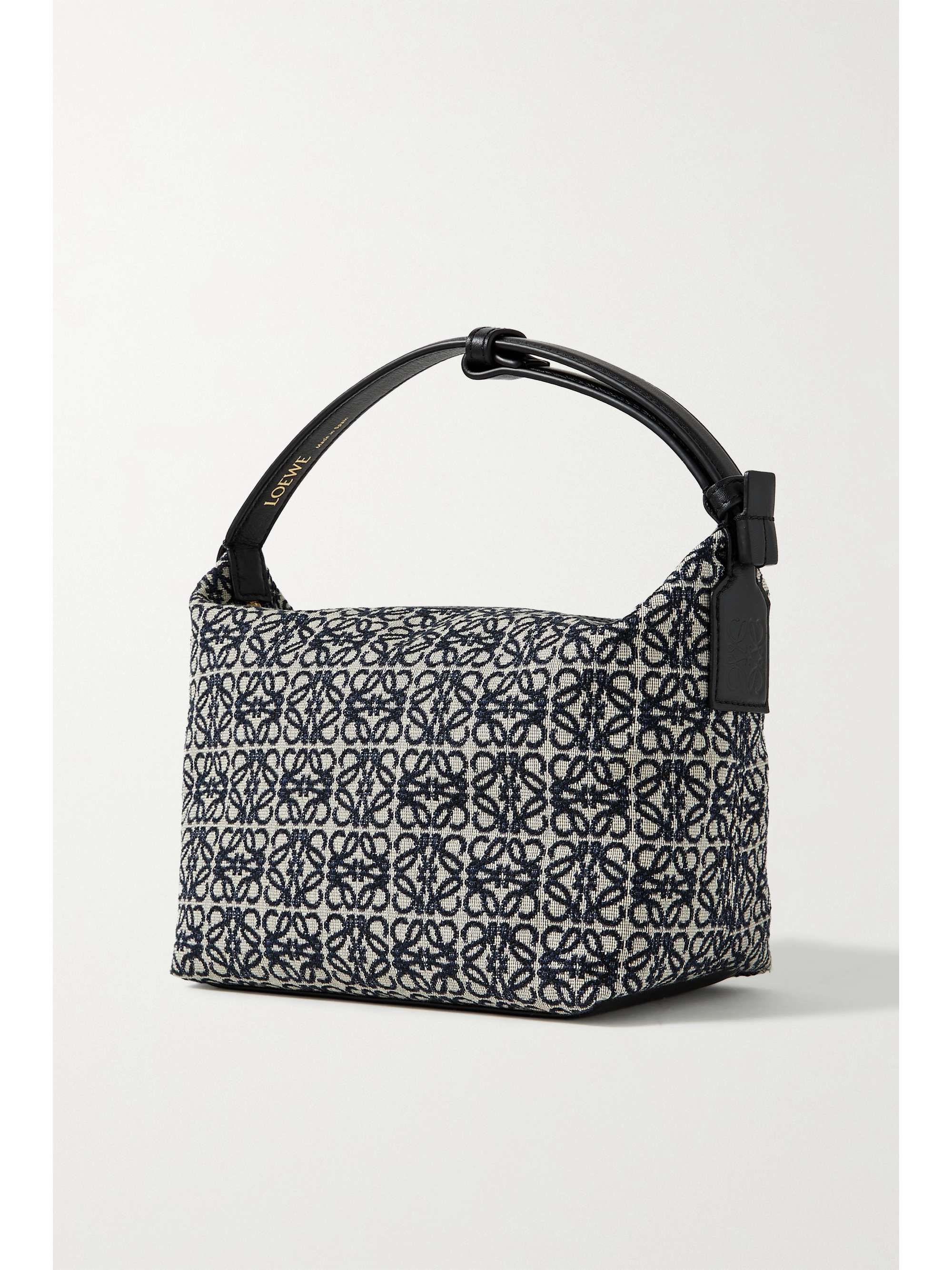Cubi Anagram small leather-trimmed logo-jacquard tote