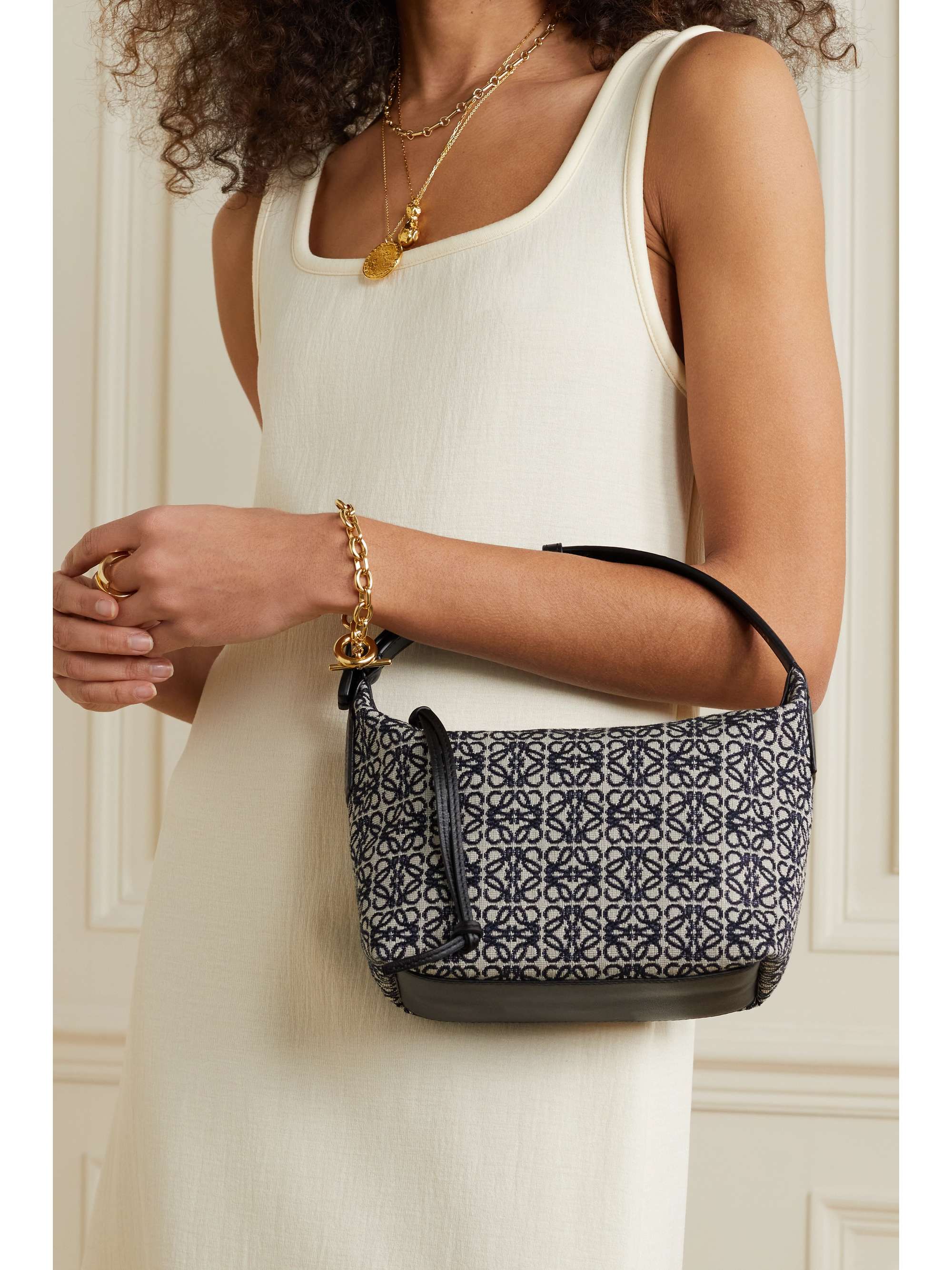 T Tote bag in Anagram jacquard and calfskin Navy/Black - LOEWE