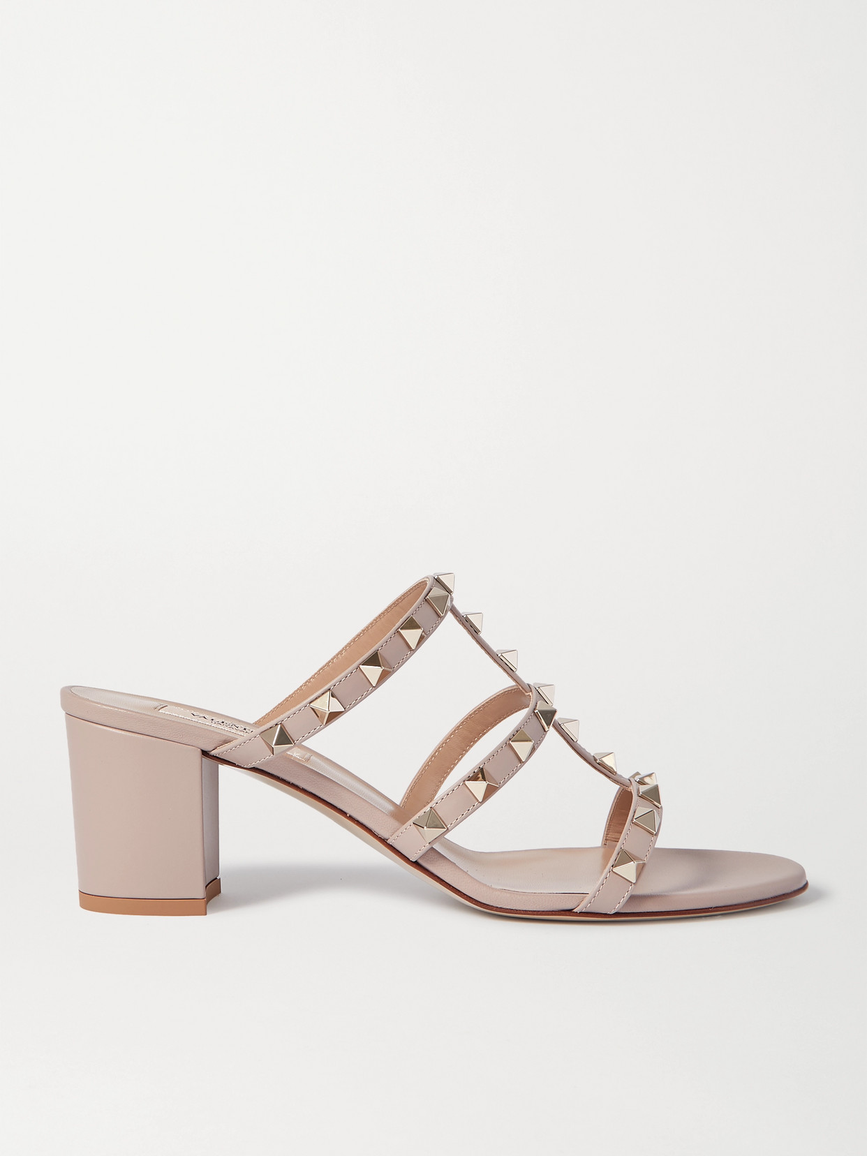 Valentino Garavani Rockstud Slide Sandal In Laminated Nappa Leather 60mm Woman Rose Cannelle 42 In Brown