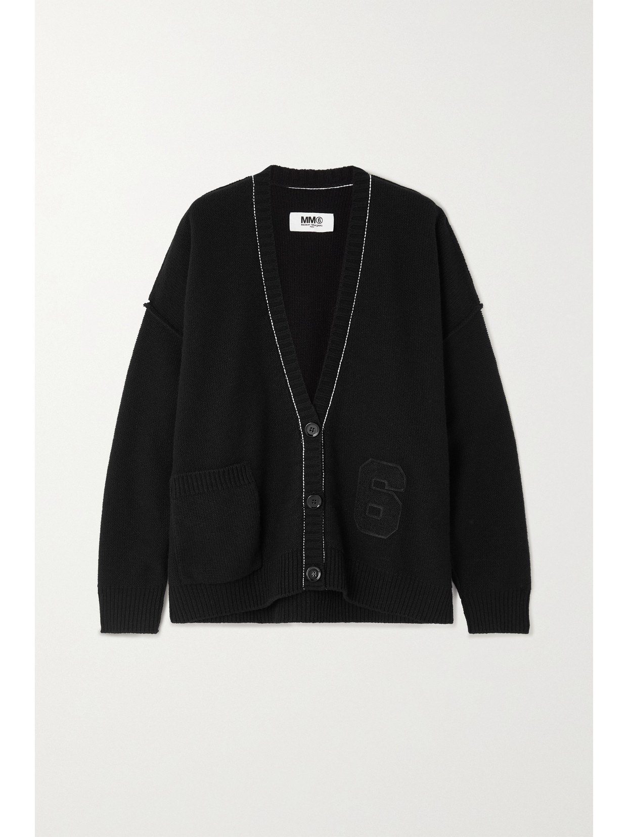 MM6 Maison Margiela - Appliquéd Cutout Wool-blend Cardigan - Black