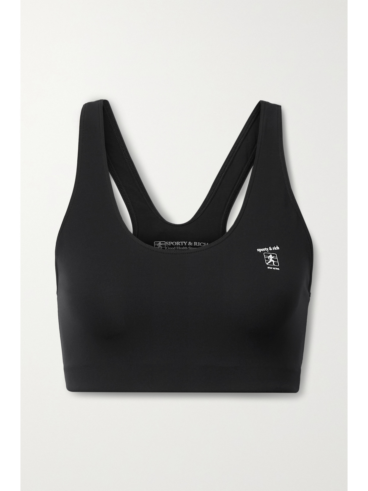Sporty And Rich Billie Printed Stretch Sports Bra In Black