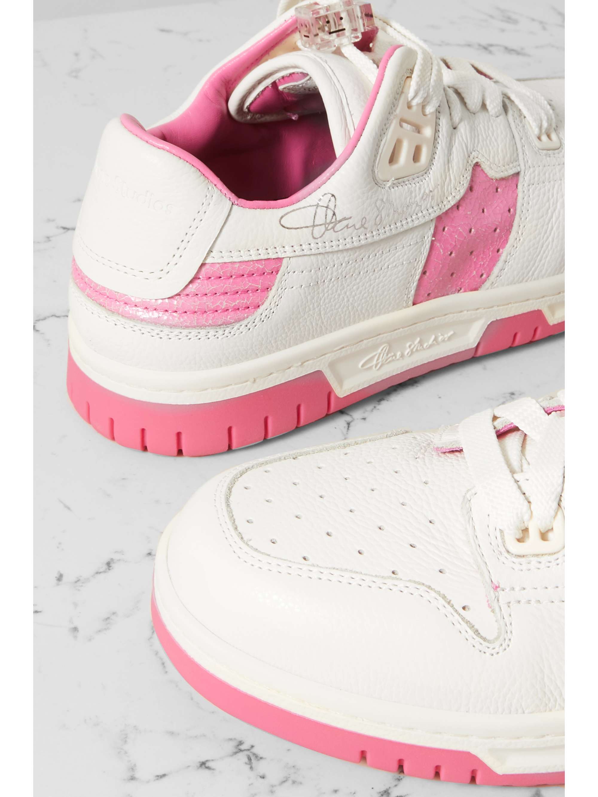 ACNE STUDIOS Two-tone textured- and cracked-leather sneakers