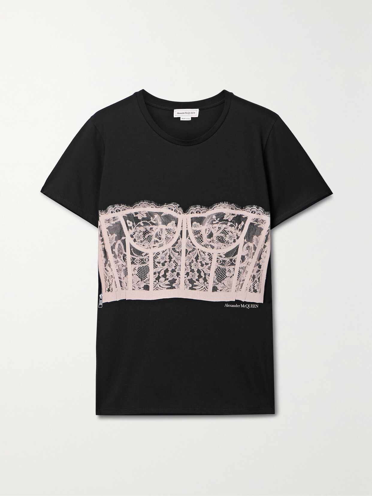 Alexander Mcqueen Lace-overlay Cotton Jersey T-shirt In Black