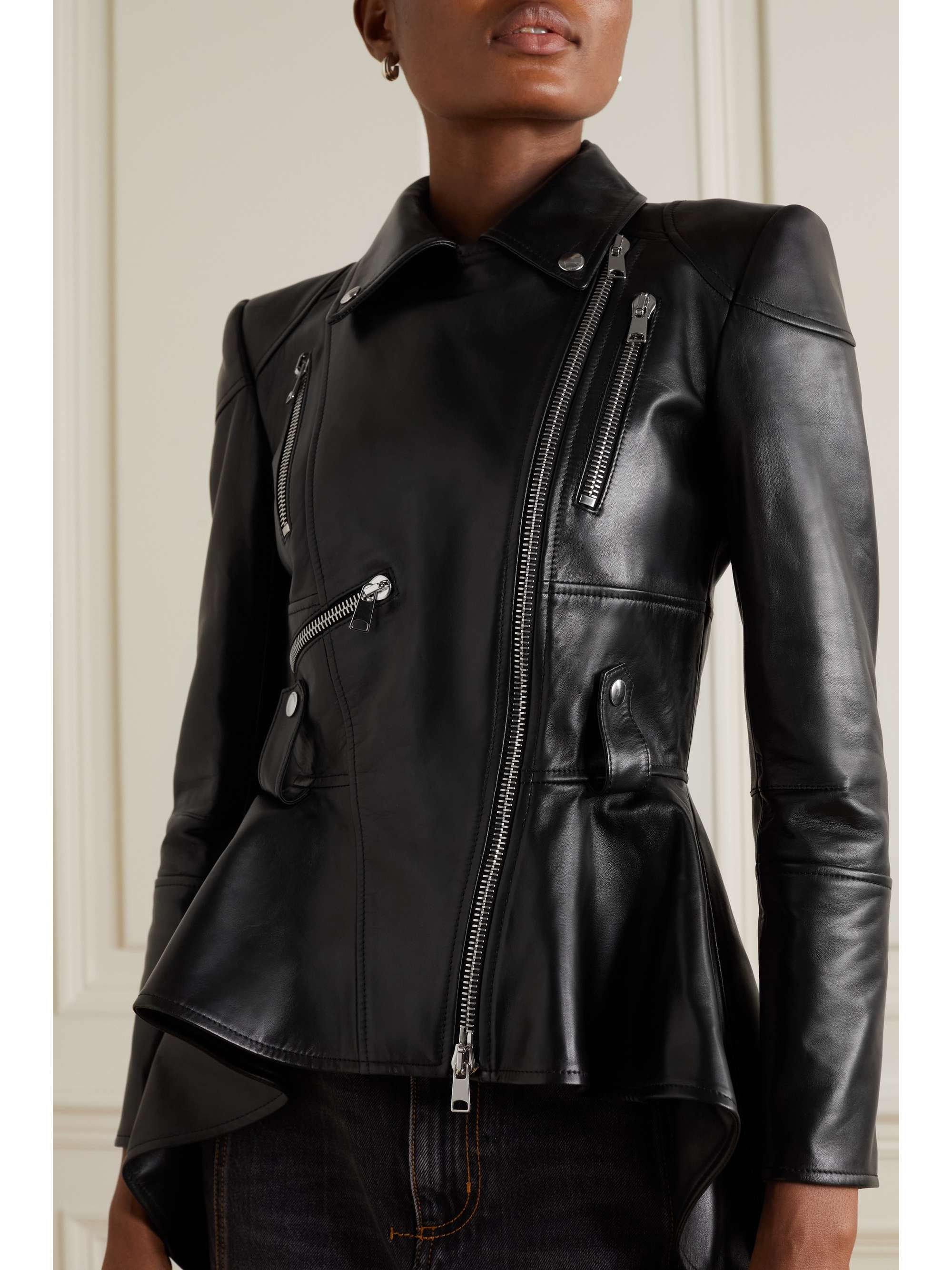 ALEXANDER MCQUEEN Peplum leather jacket | NET-A-PORTER