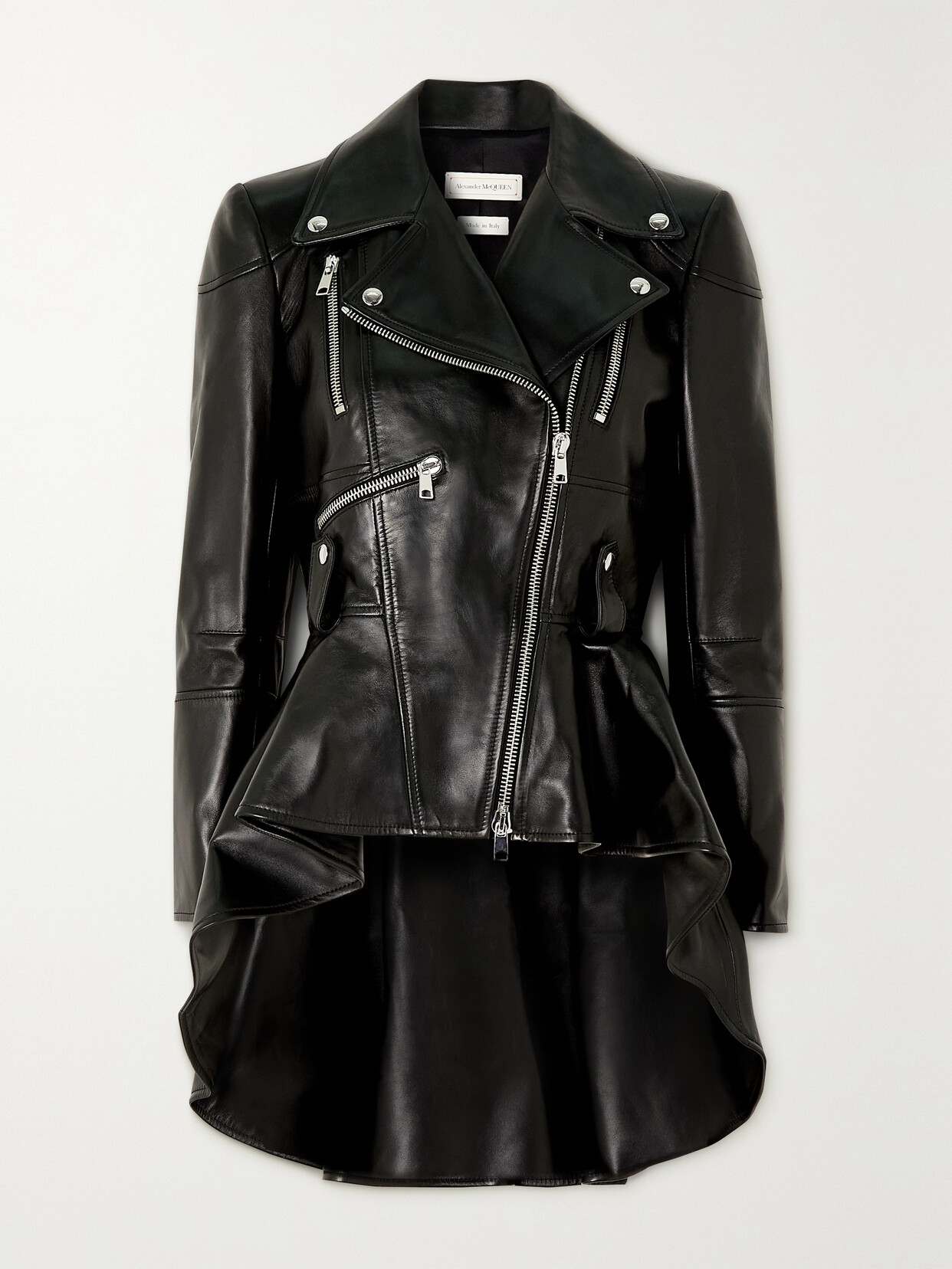 Alexander Mcqueen Frock-detail Peplum Leather Biker Jacket In Black
