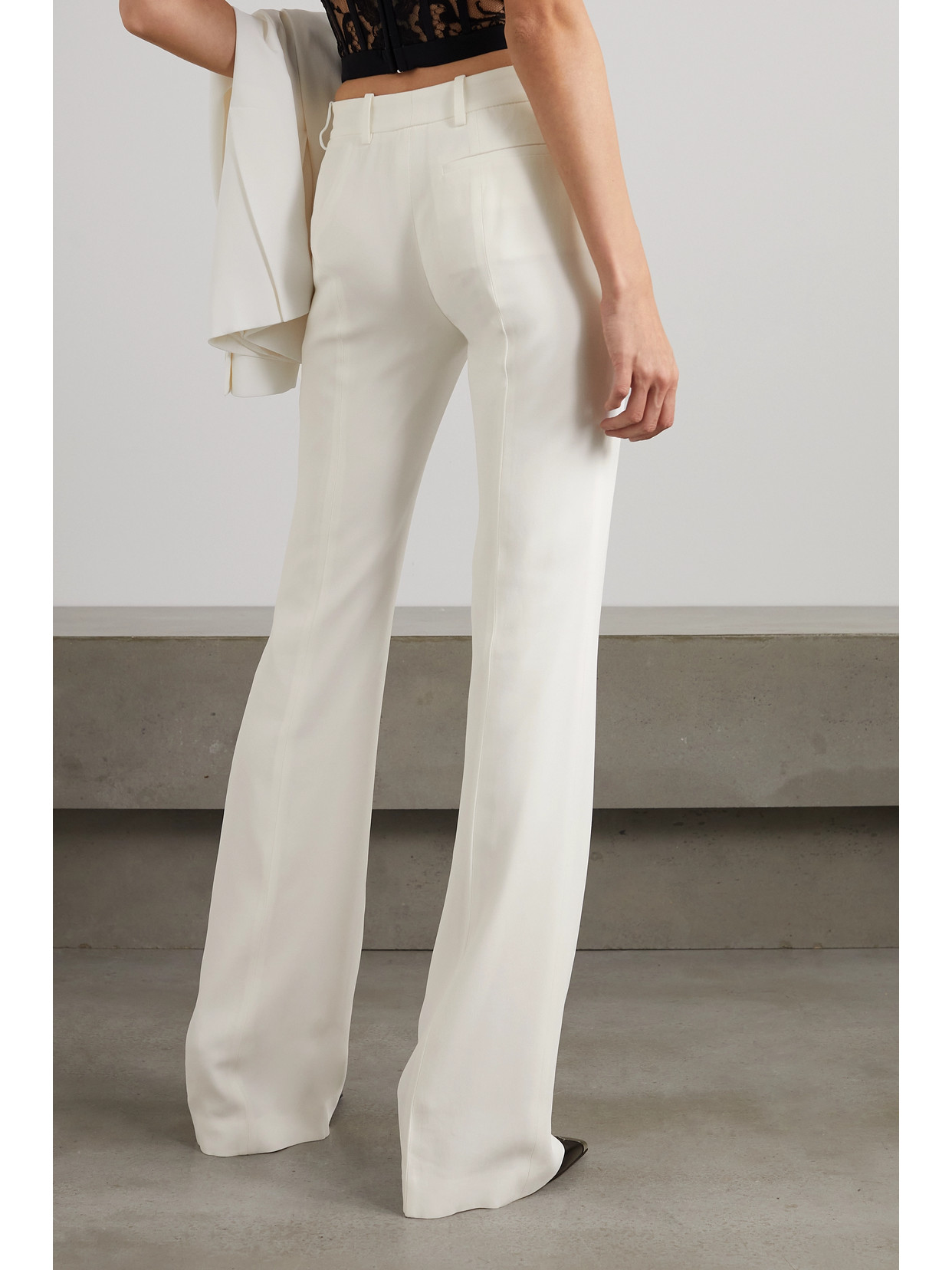 Shop Alexander Mcqueen Crepe Bootcut Pants In Ivory