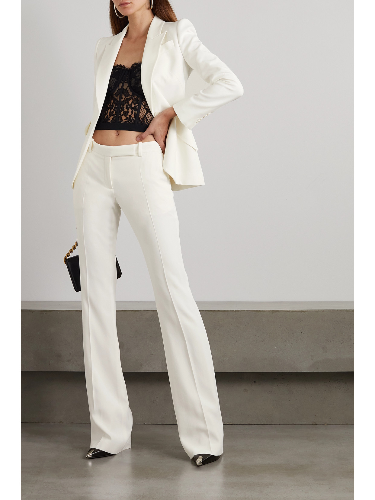 Shop Alexander Mcqueen Crepe Bootcut Pants In Ivory