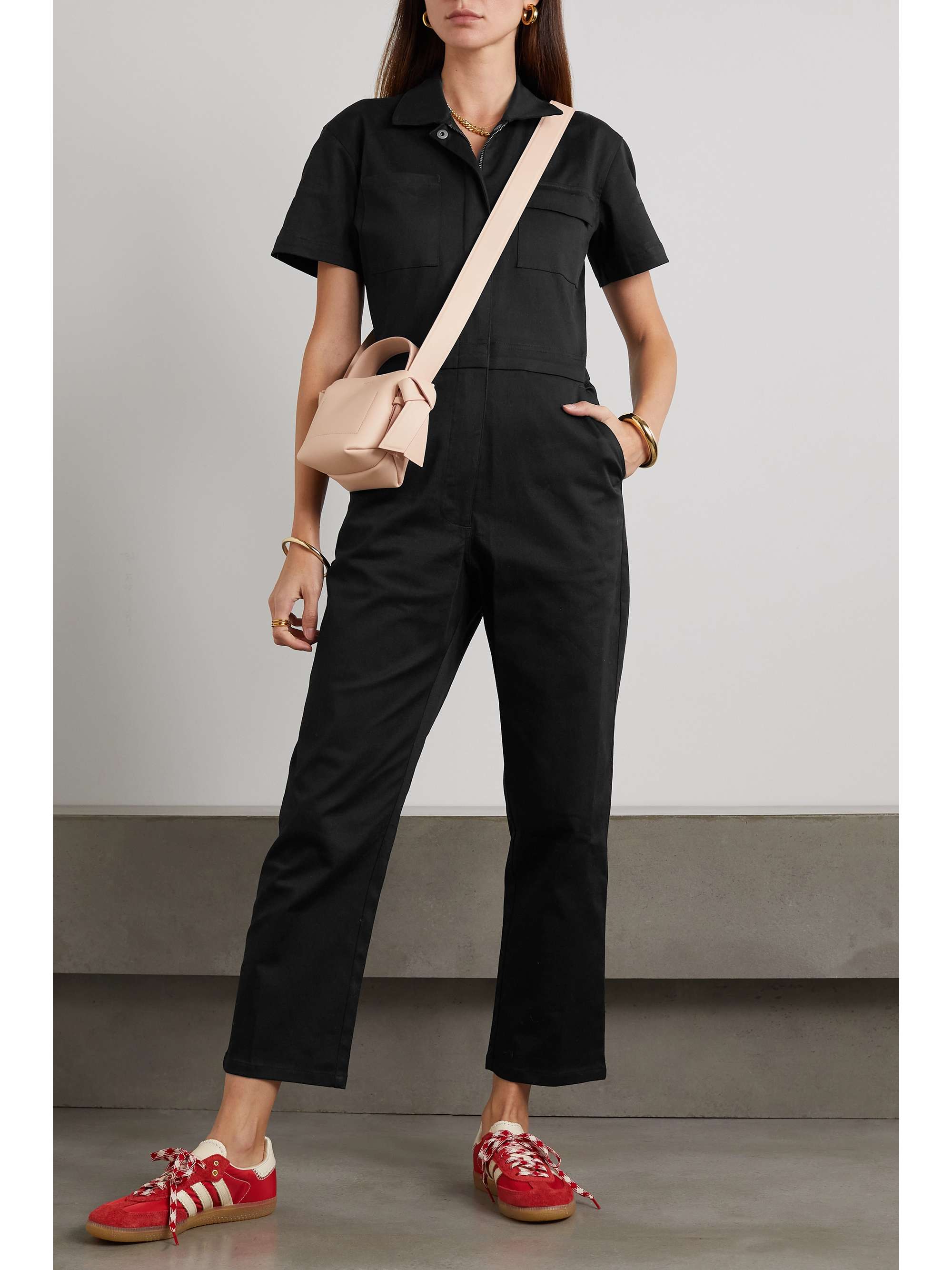 RIVET UTILITY + NET SUSTAIN Worker cropped linen jumpsuit