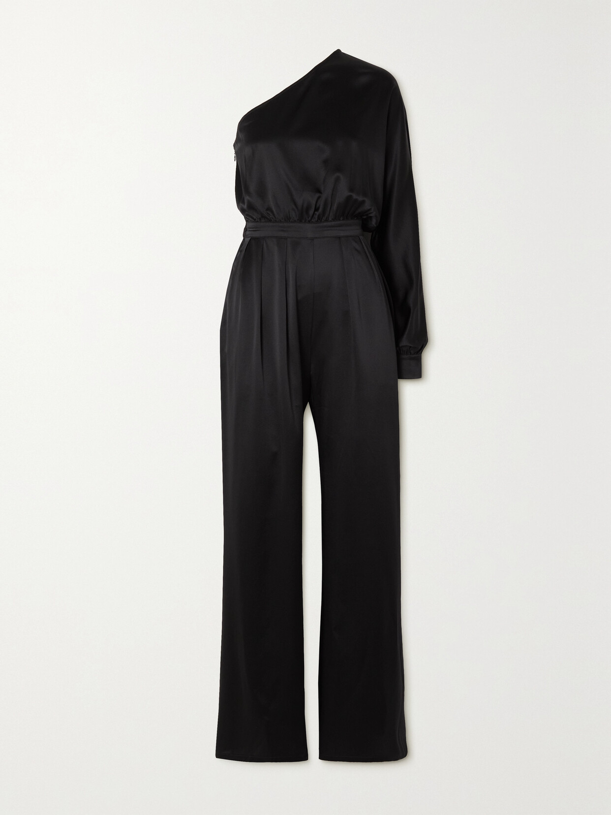 Rivet Utility Flirt One-sleeve Silk-blend Satin Jumpsuit - Black