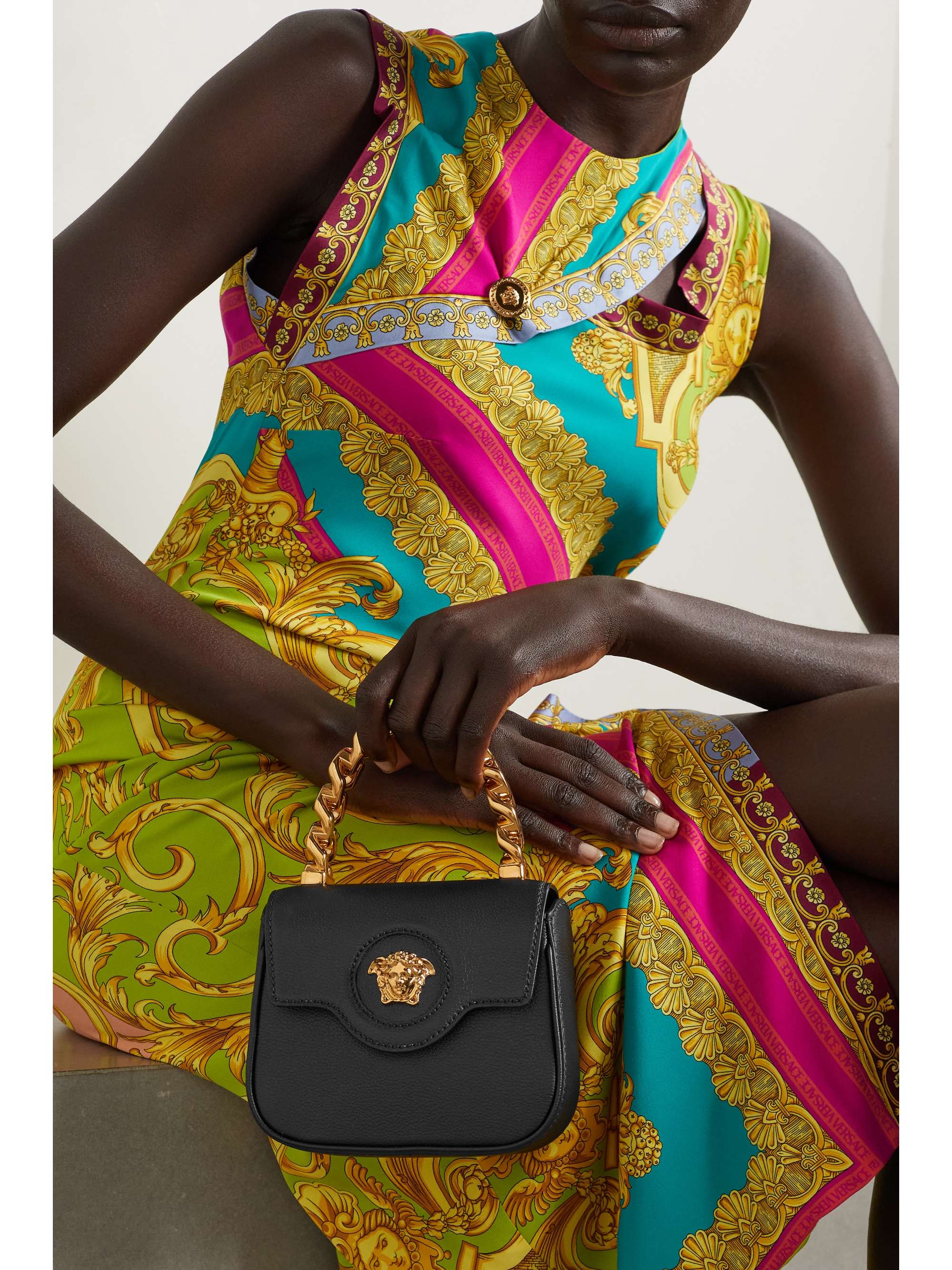 VERSACE La Medusa mini textured-leather tote