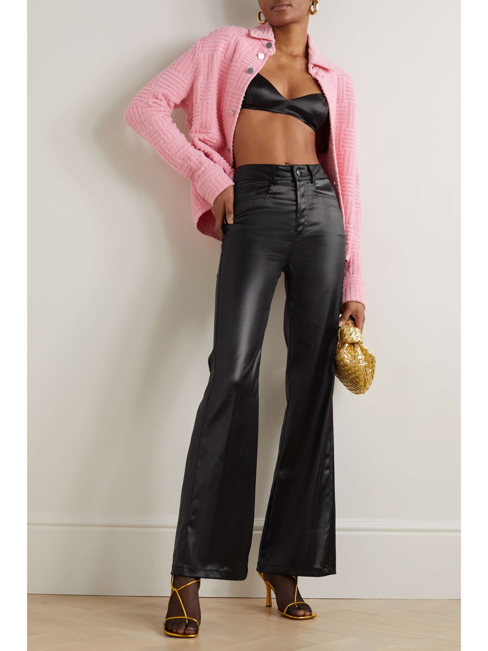 Higher High-Waisted Faux-Leather Cropped Flare Pants for Women