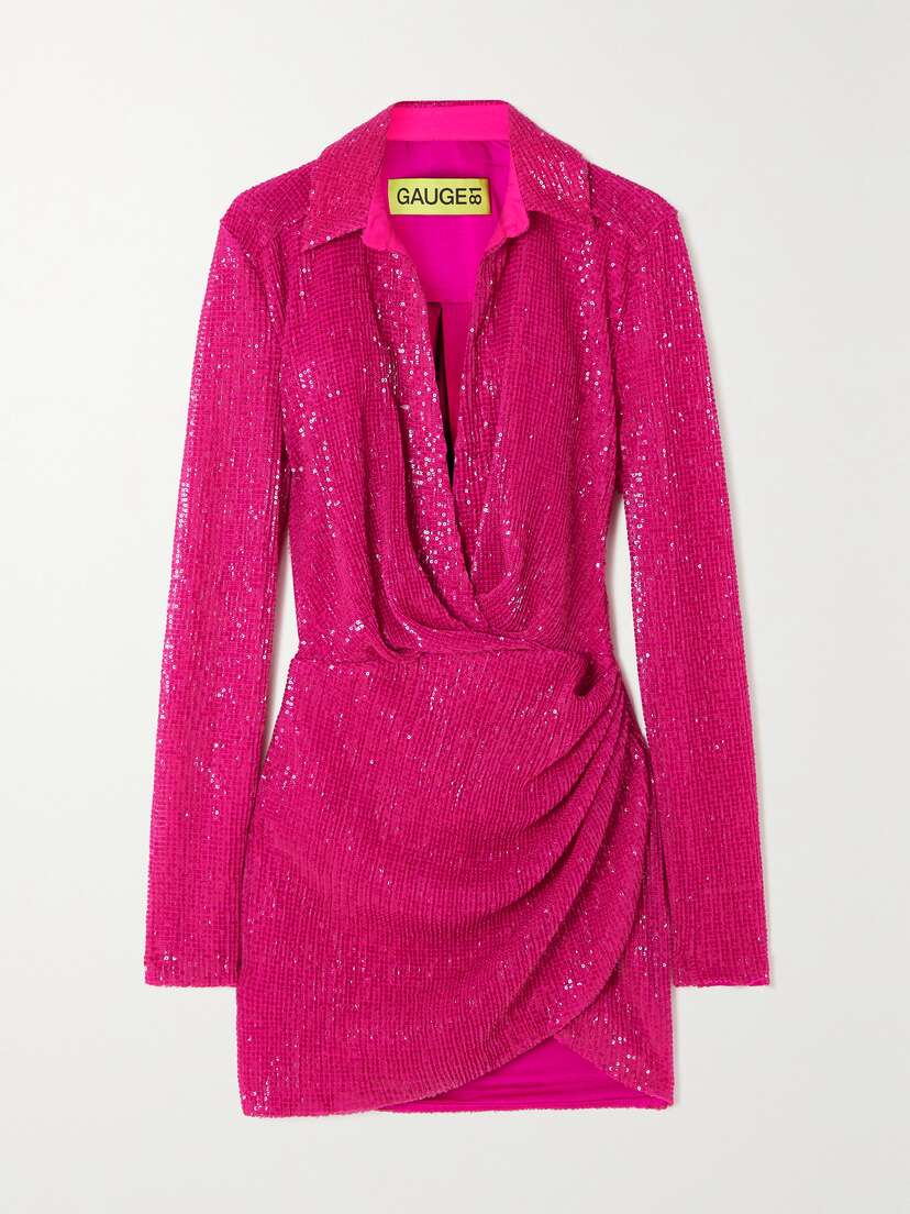 GAUGE81 Naha Wrap-effect Sequined Tulle Mini Shirt Dress - x large
