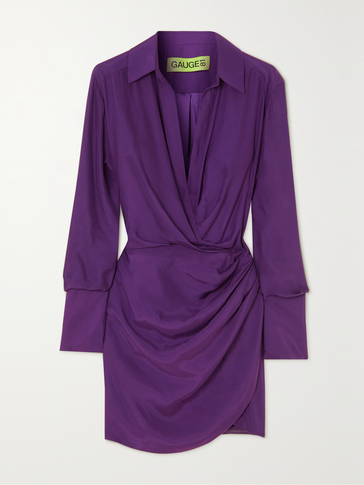 GAUGE81 - Naha Wrap-effect Silk Mini Shirt Dress - Purple