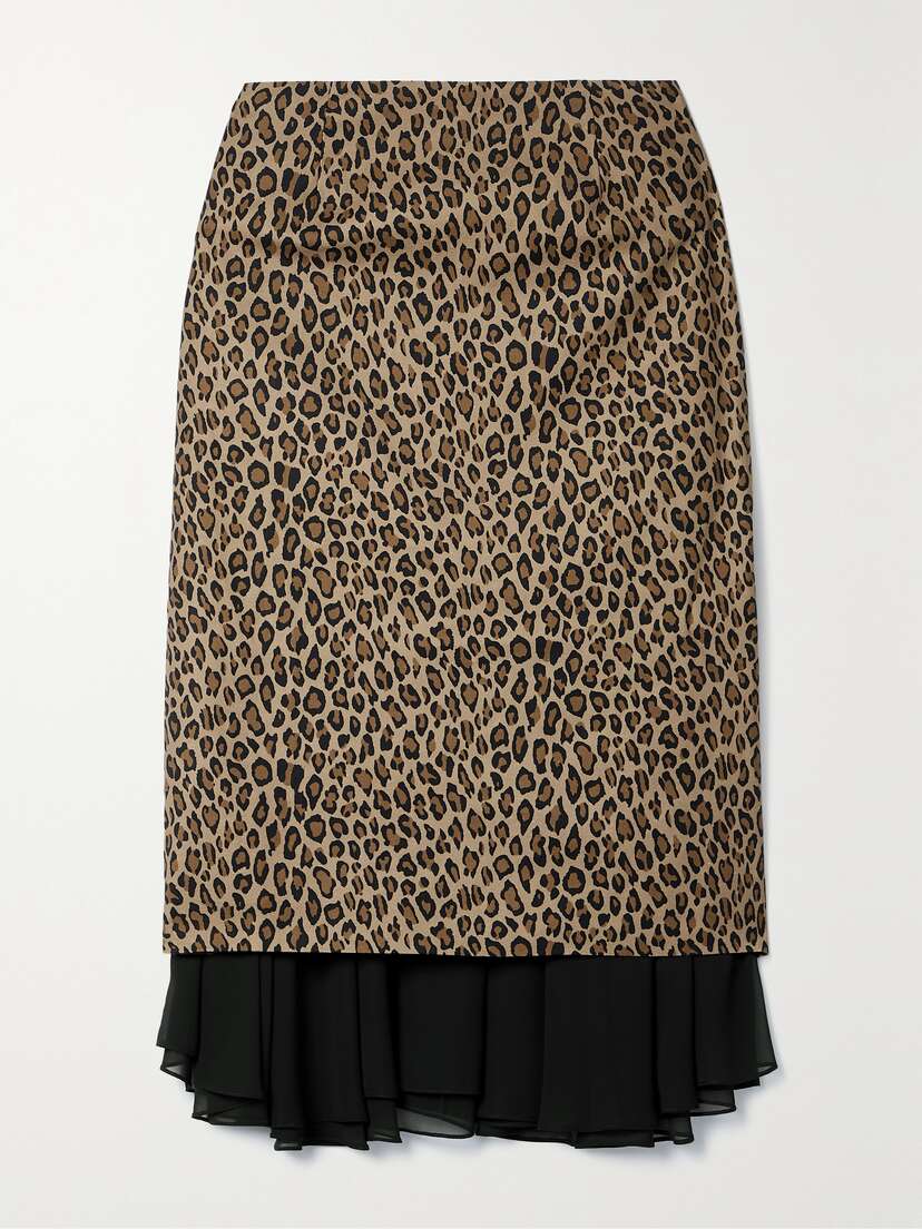 LES RÊVERIES Layered Chiffon And Leopard-print Cotton Skirt