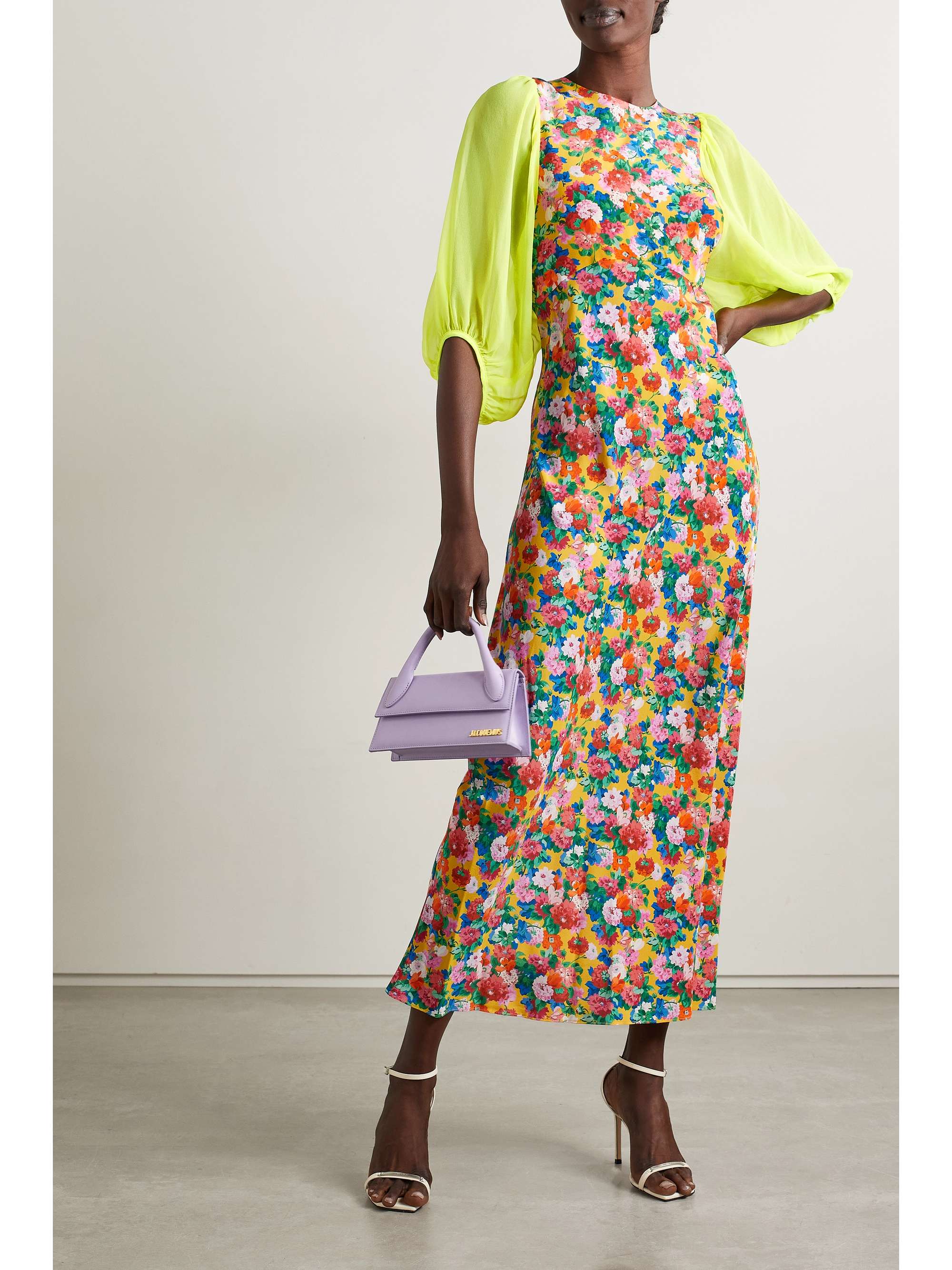 LES RÊVERIES Floral-print silk crepe de chine and georgette midi dress