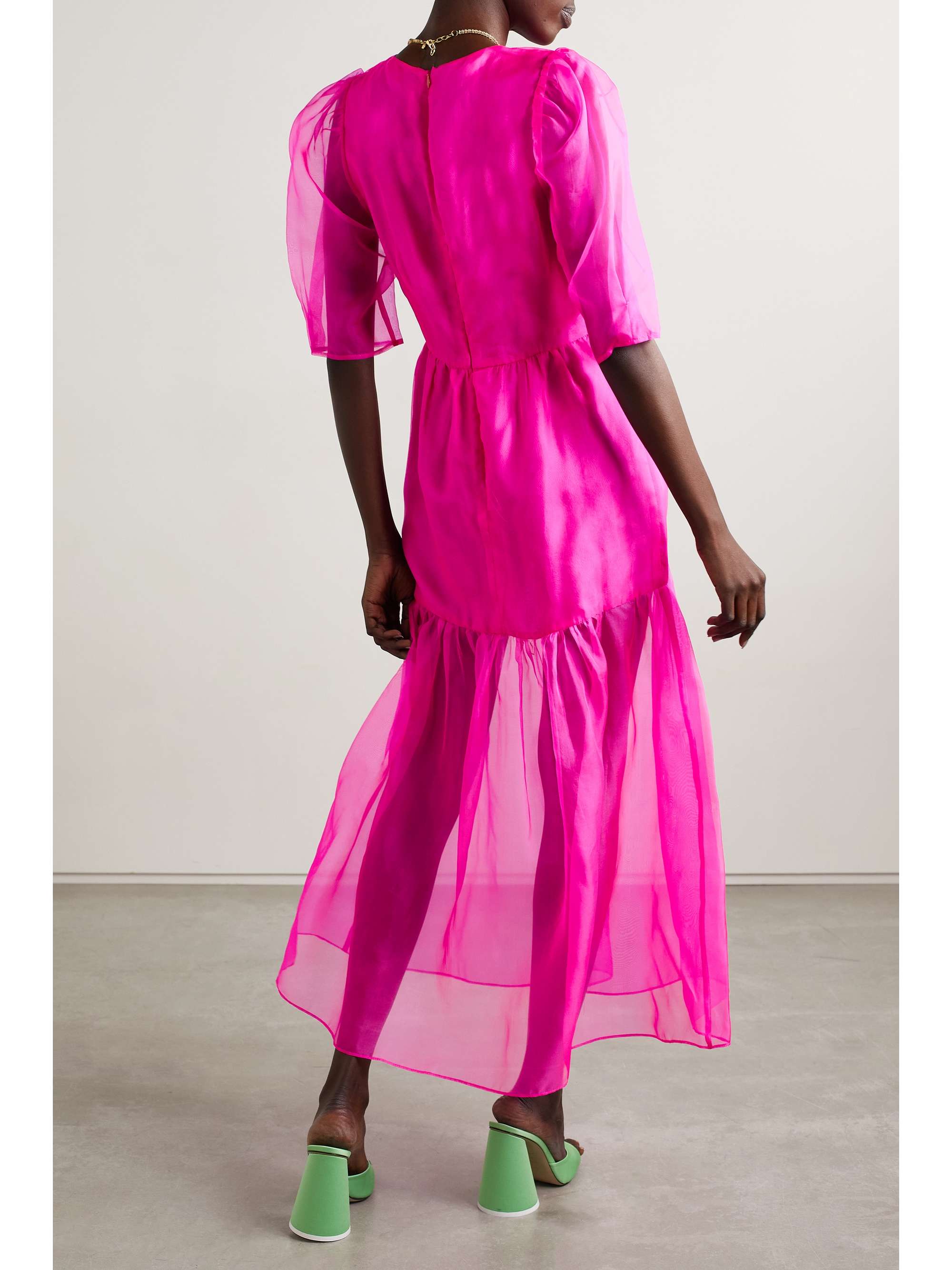 Pink Tiered silk-organza midi dress | LES RÊVERIES | NET-A-PORTER