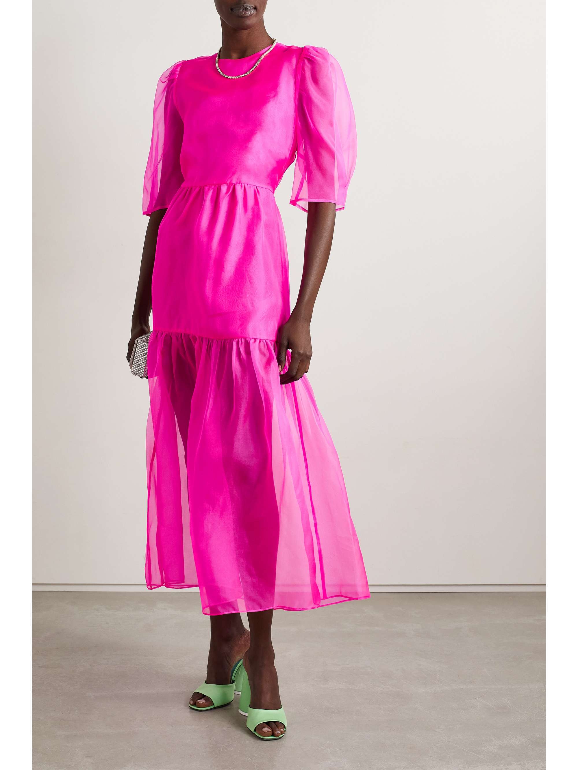 Pink Tiered silk-organza midi dress | LES RÊVERIES | NET-A-PORTER