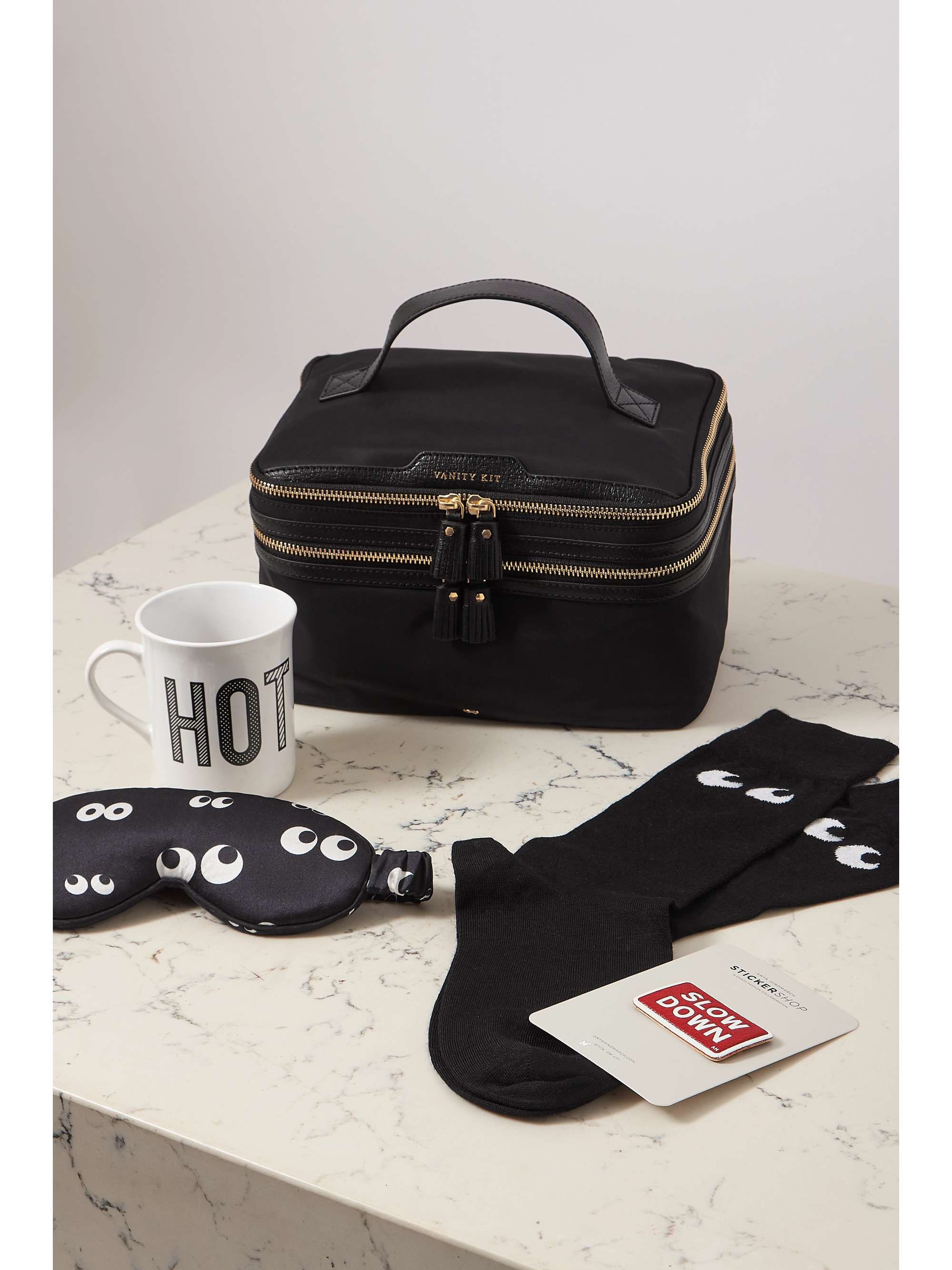 ANYA HINDMARCH Pamper Hamper medium wicker and ECONYL cosmetics set
