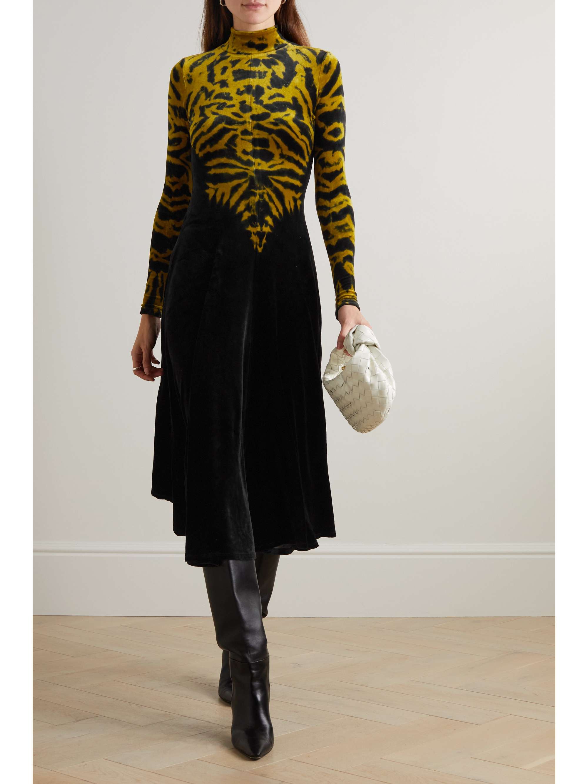 Black Tie-dyed stretch-velvet midi 