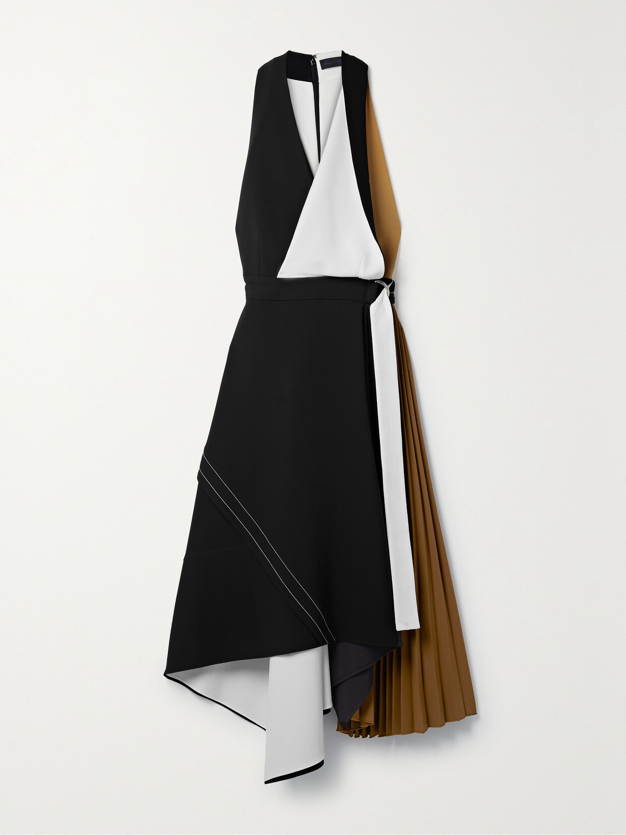 Proenza Schouler - Color-block Draped Pleated Crepe Midi Dress - Black