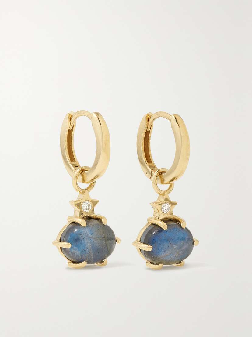 Andrea Fohrman Mini Cosmo 14-karat Gold, Labradorite And Diamond Earrings