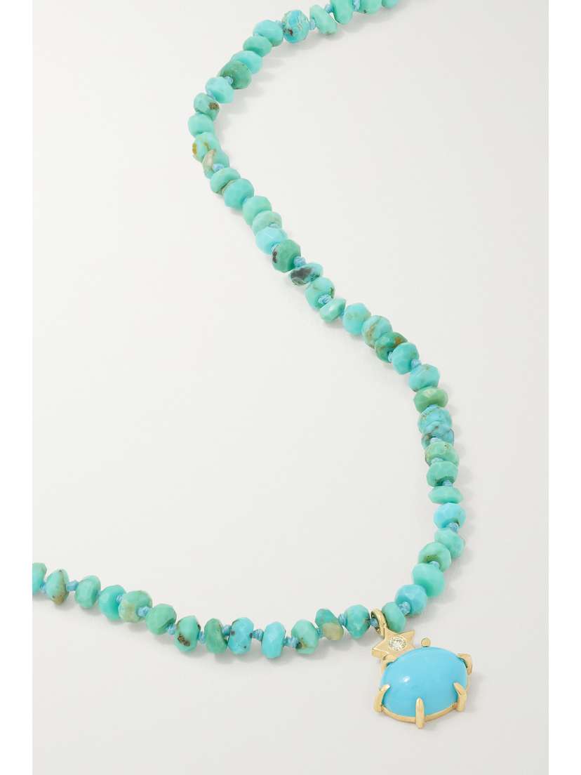 Andrea Fohrman Mini Cosmo 14-karat Gold, Turquoise And Diamond Necklace