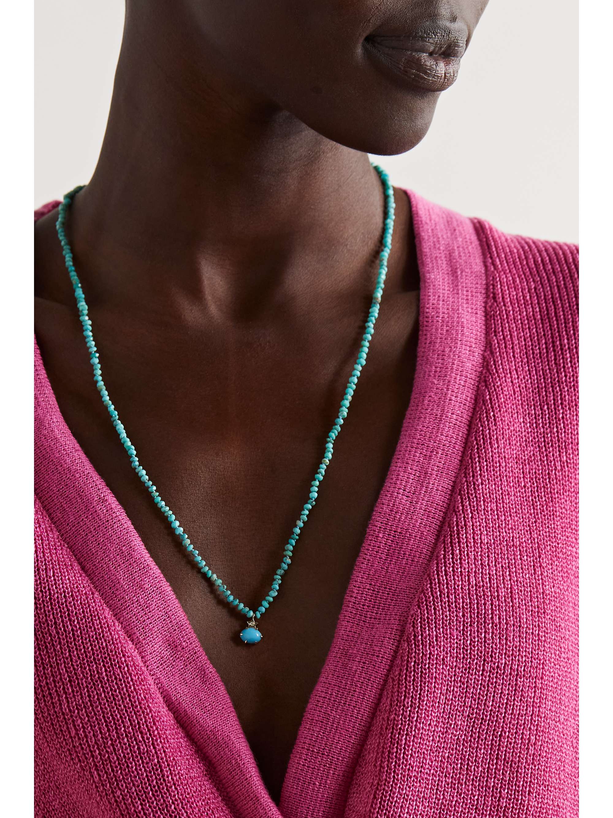 ANDREA FOHRMAN Mini Cosmo 14-karat gold, turquoise and diamond necklace