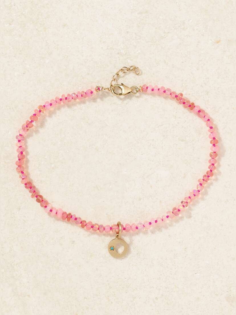 Andrea Fohrman Mini Waning/ Waxing Gibbous 14-karat Gold, Opal And Turquoise Anklet