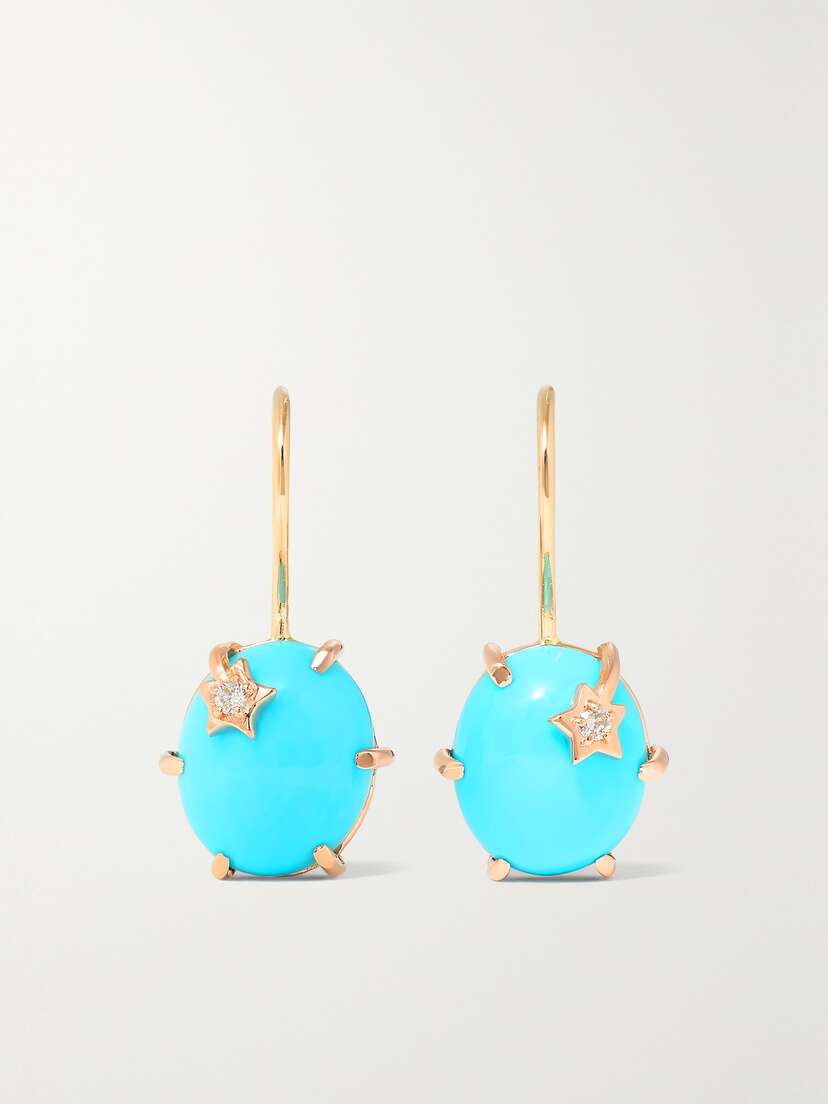 Andrea Fohrman Mini Galaxy 18-karat Gold, Turquoise And Diamond Earrings
