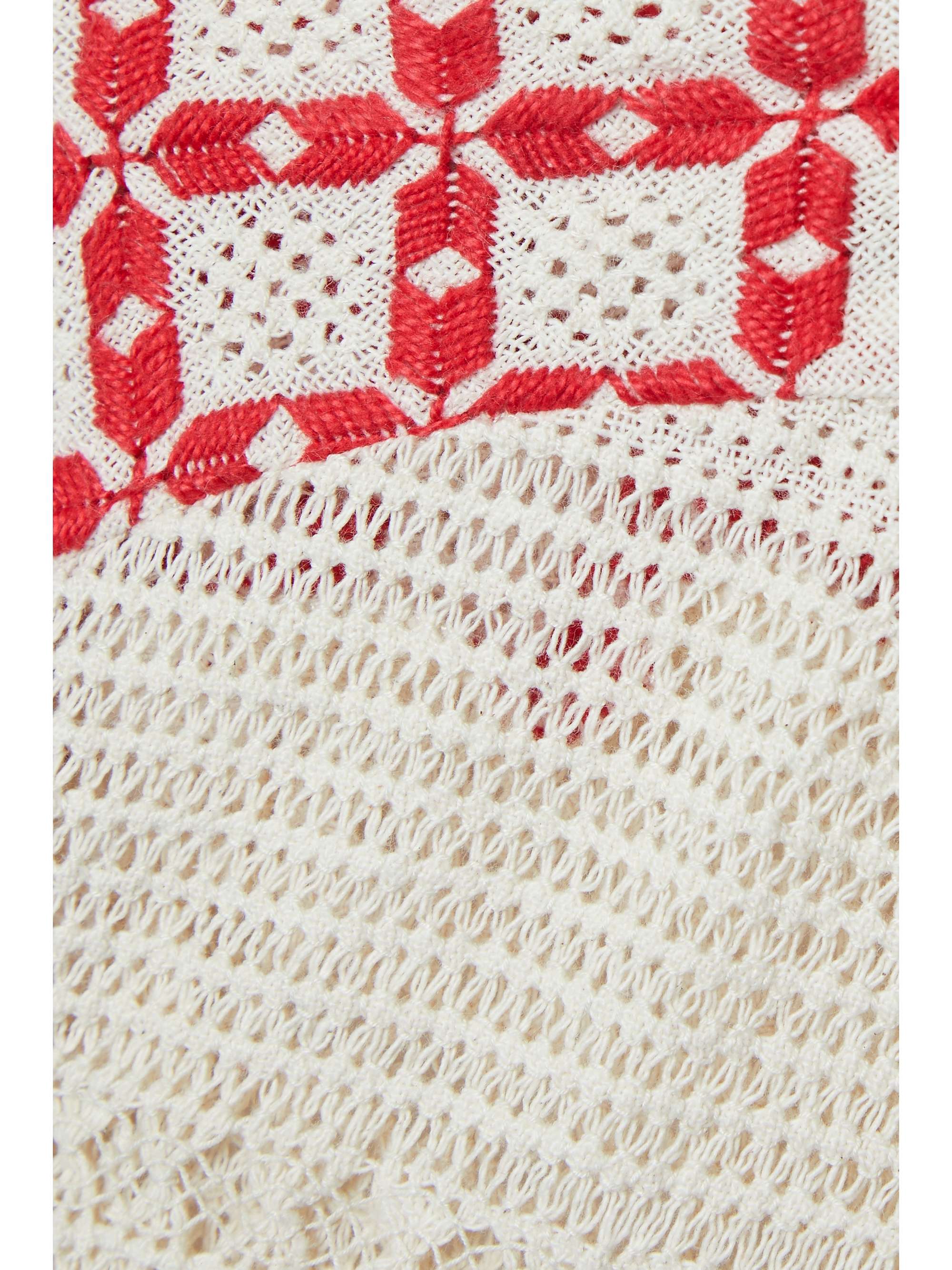 RUE MARISCAL Frayed embroidered crocheted mini dress