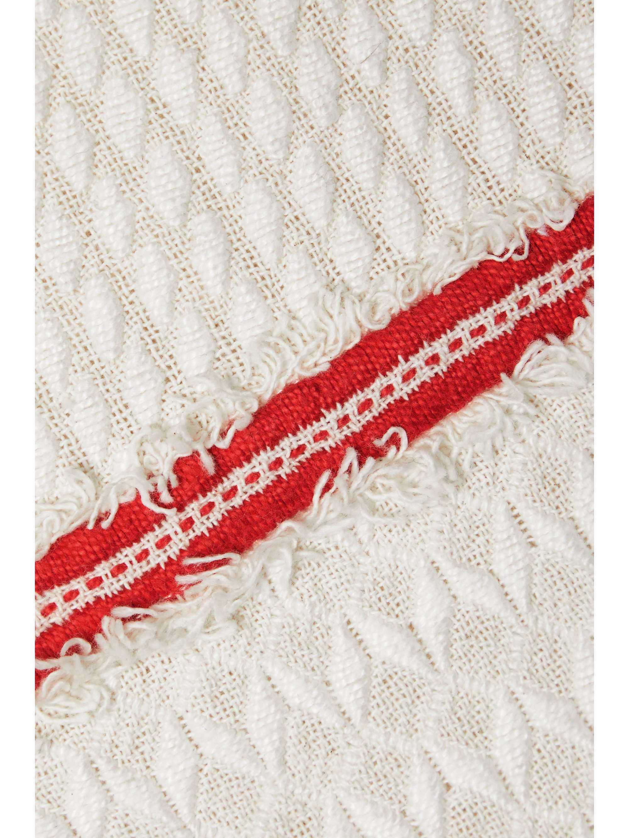 RUE MARISCAL Frayed embroidered crocheted maxi dress