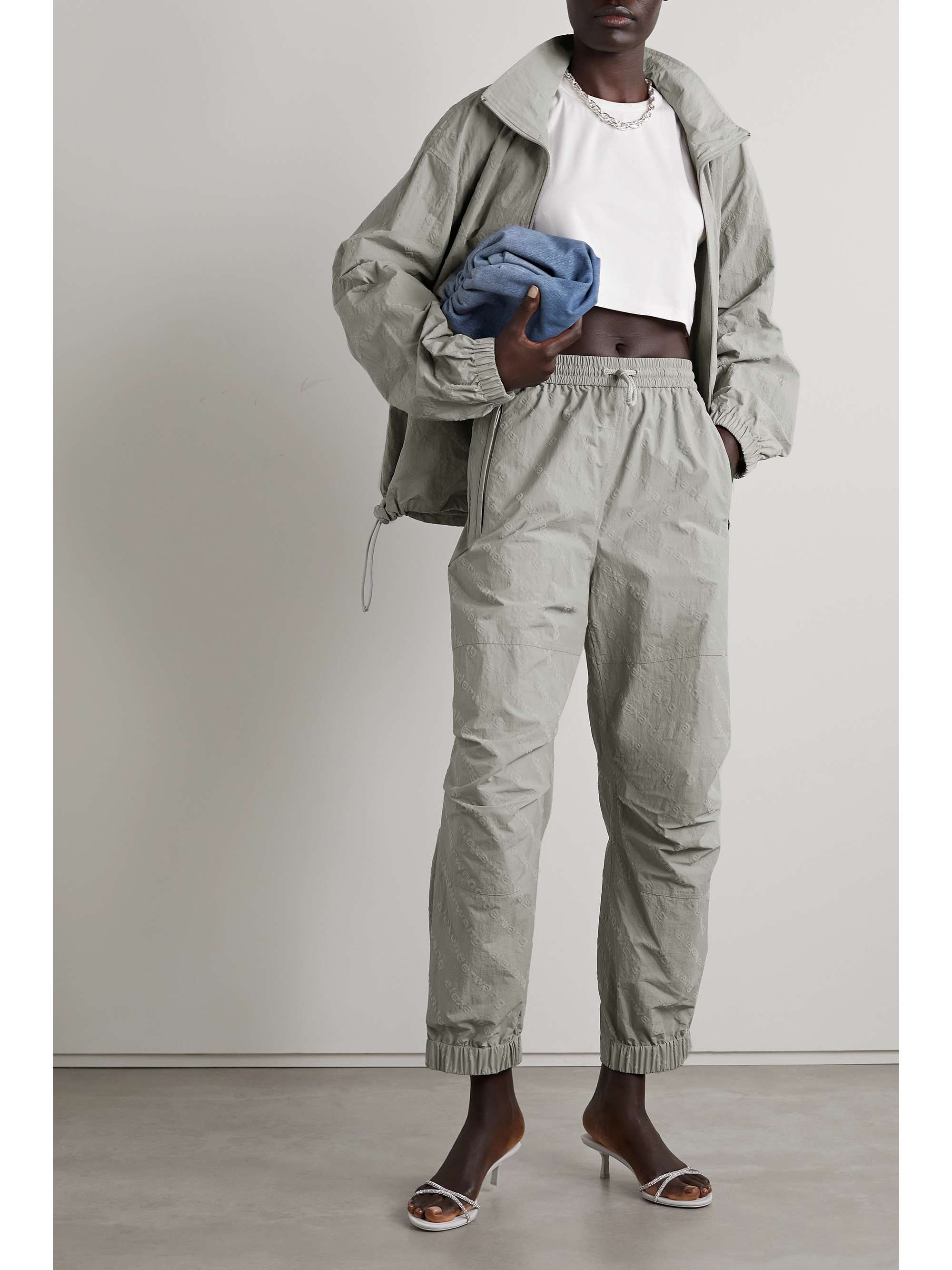ALEXANDER WANG Flocked crinkled-shell track pants