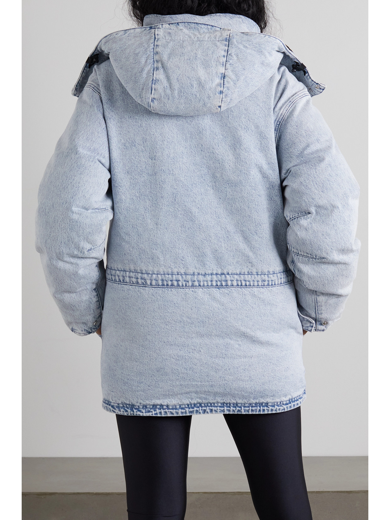 Oversized Hooded Padded Bleached Denim Jacket