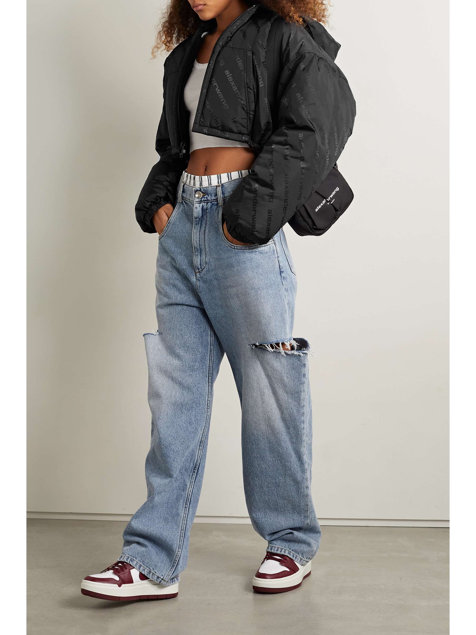 Black Cropped hooded shell-jacquard 