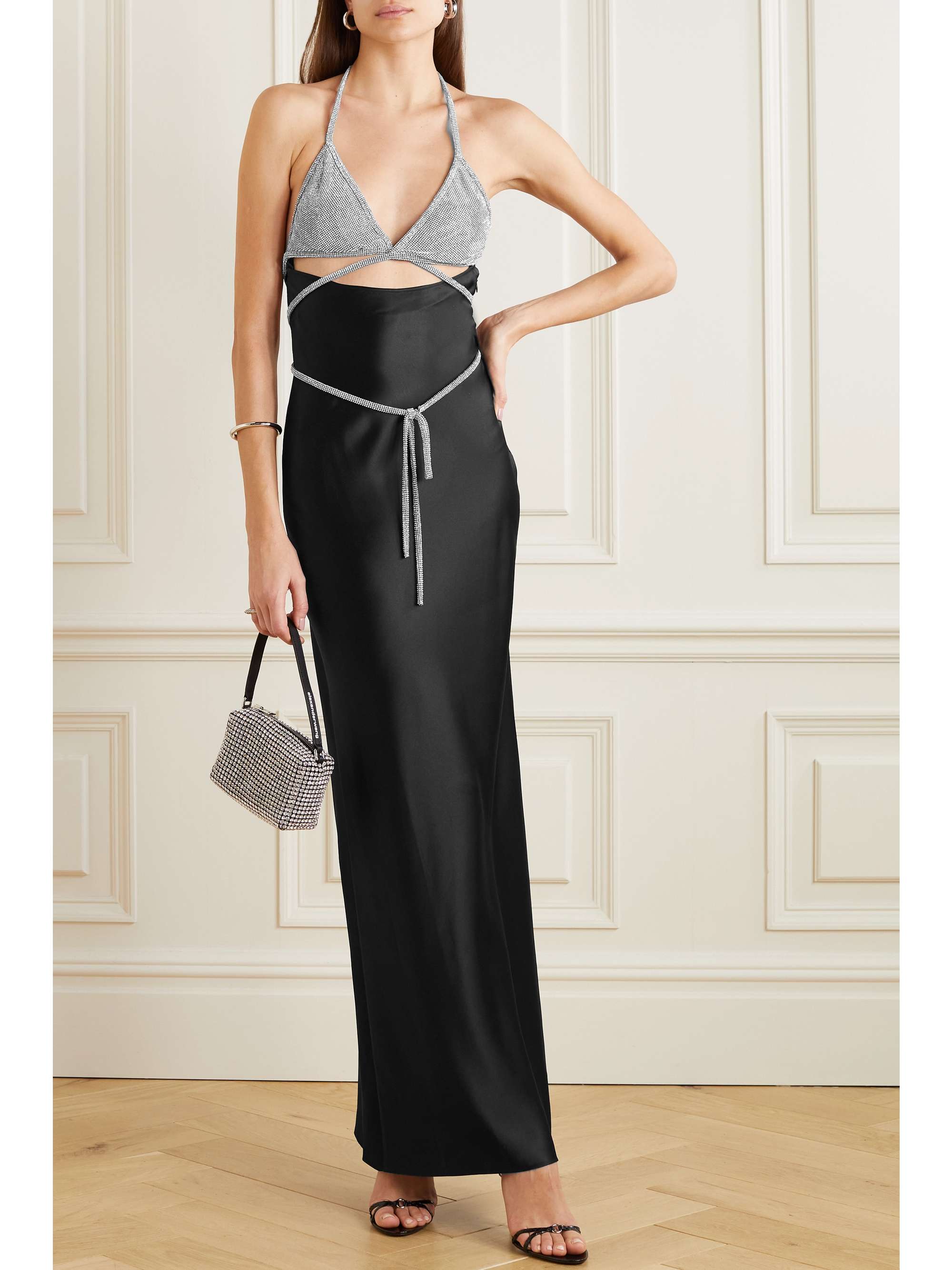 ALEXANDER WANG Cutout crystal-embellished silk gown
