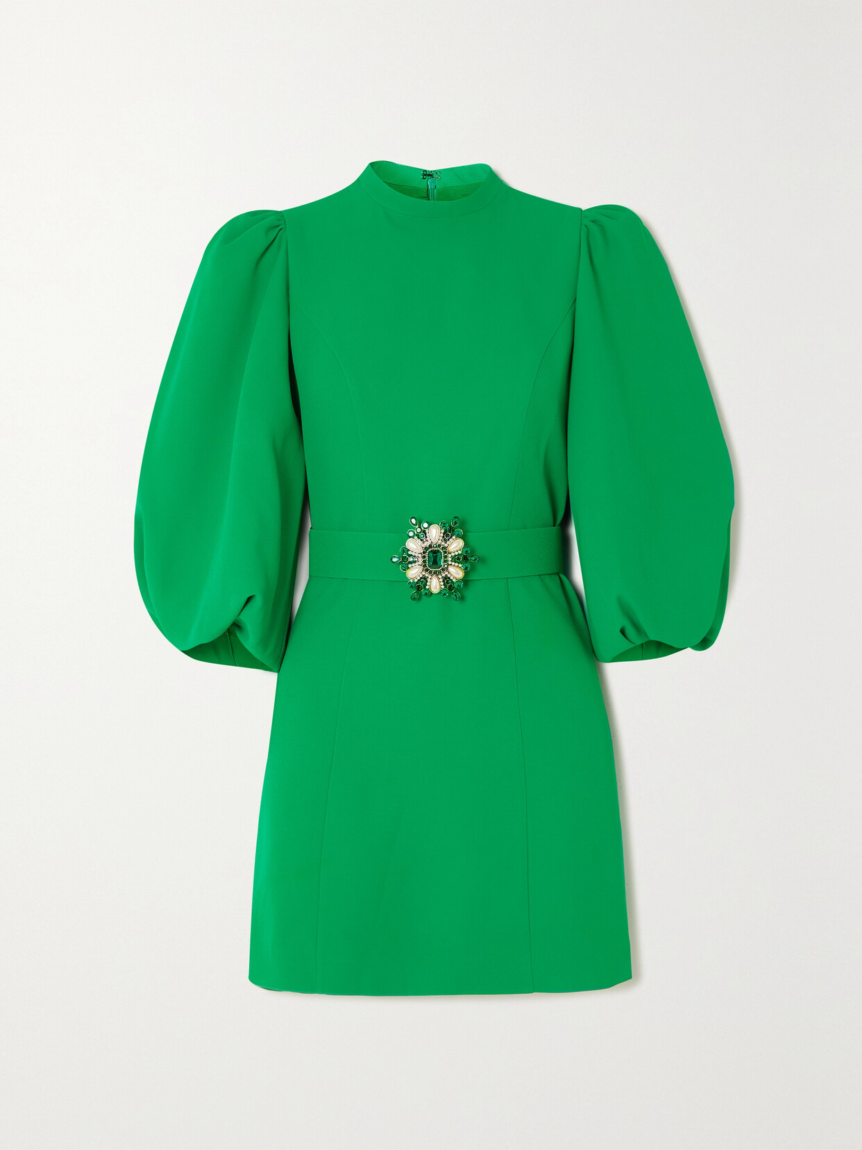 Andrew Gn - Embellished Belted Crepe Mini Dress - Green